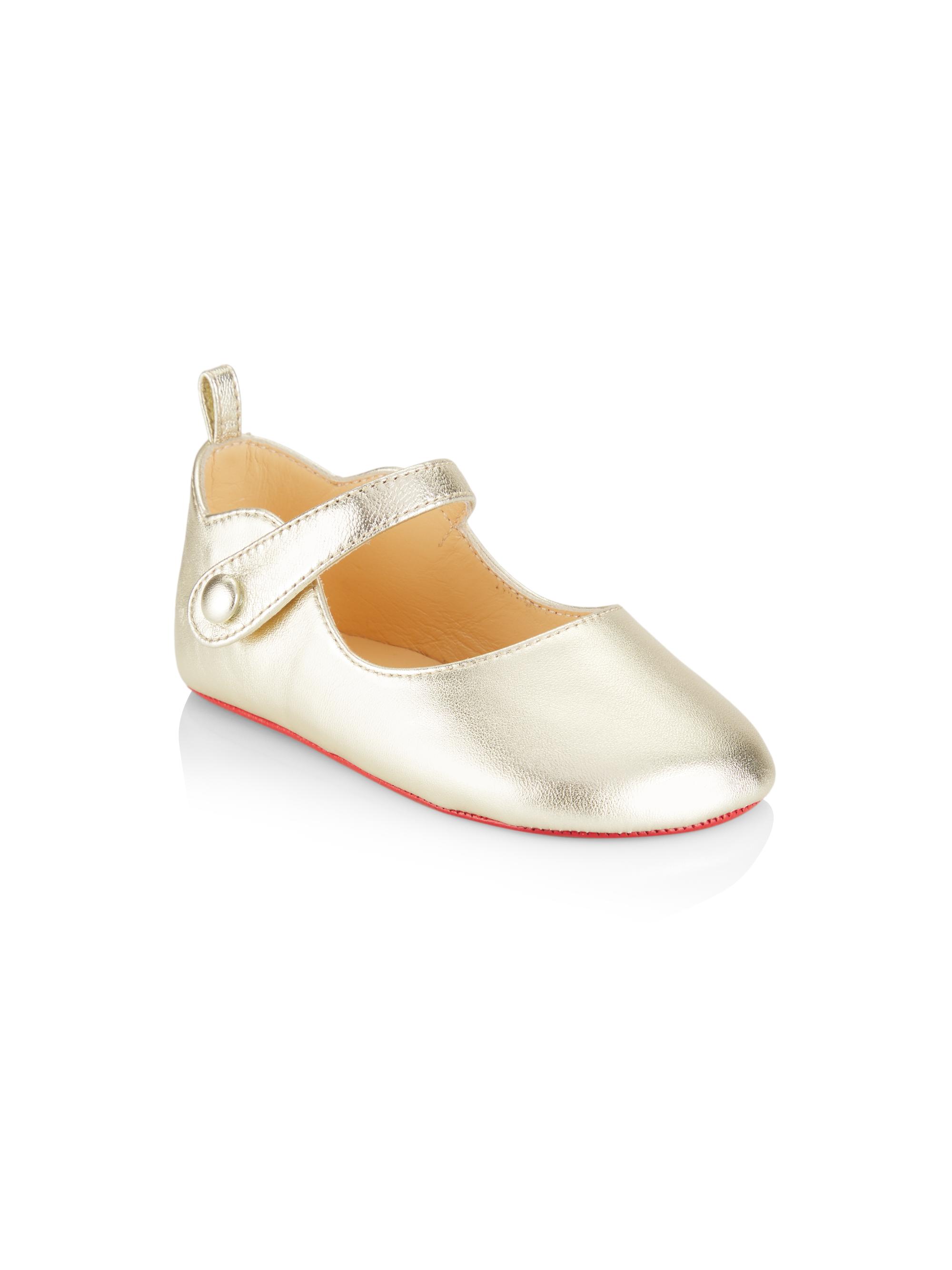Christian Louboutin Baby Girl's Love Chick Leather Flats - Platine 3 (Baby)