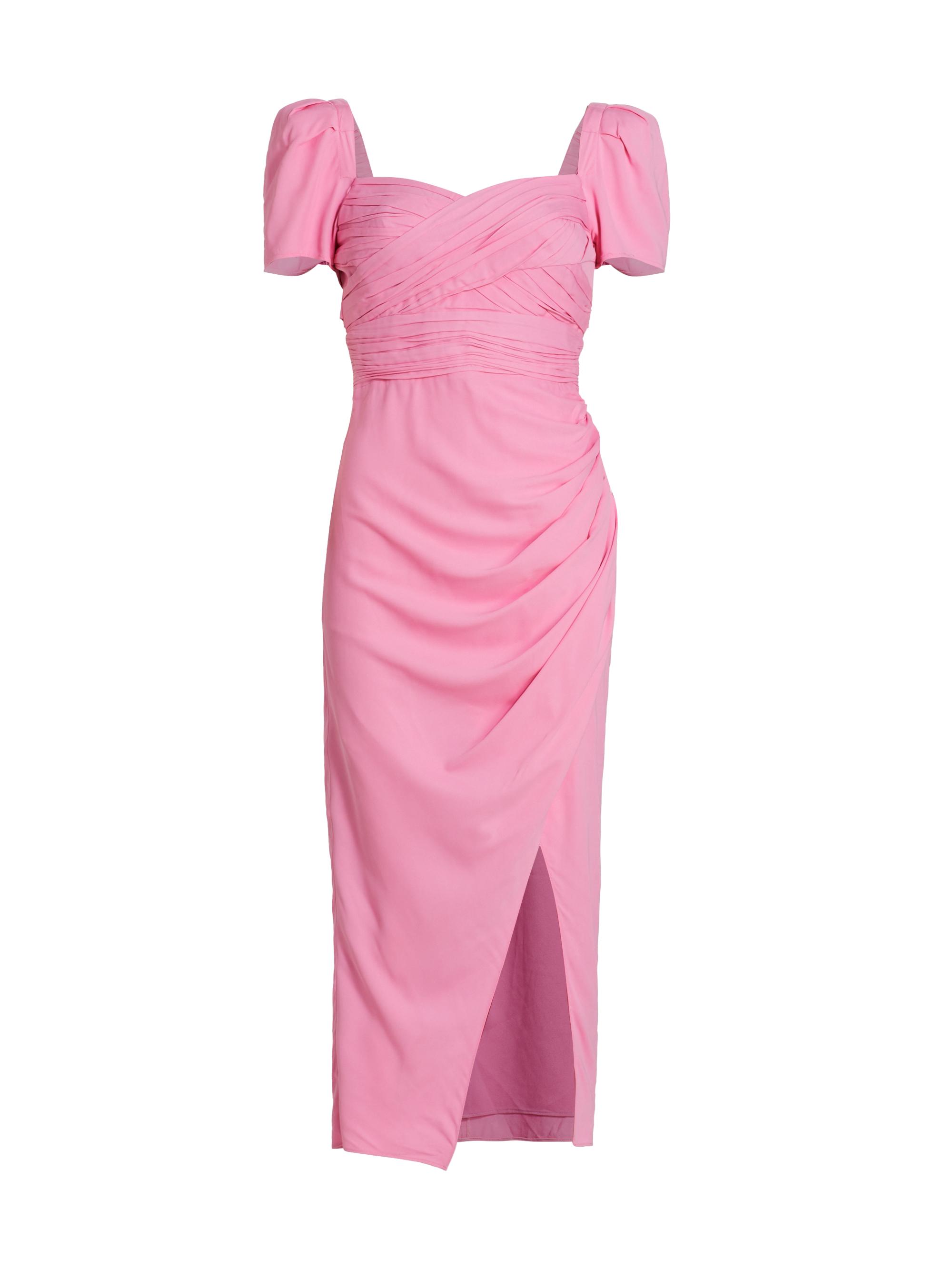 Self-Portrait Women's Iris Puff-Sleeve Stretch Crepe Midi-Dress - Pop Pink
