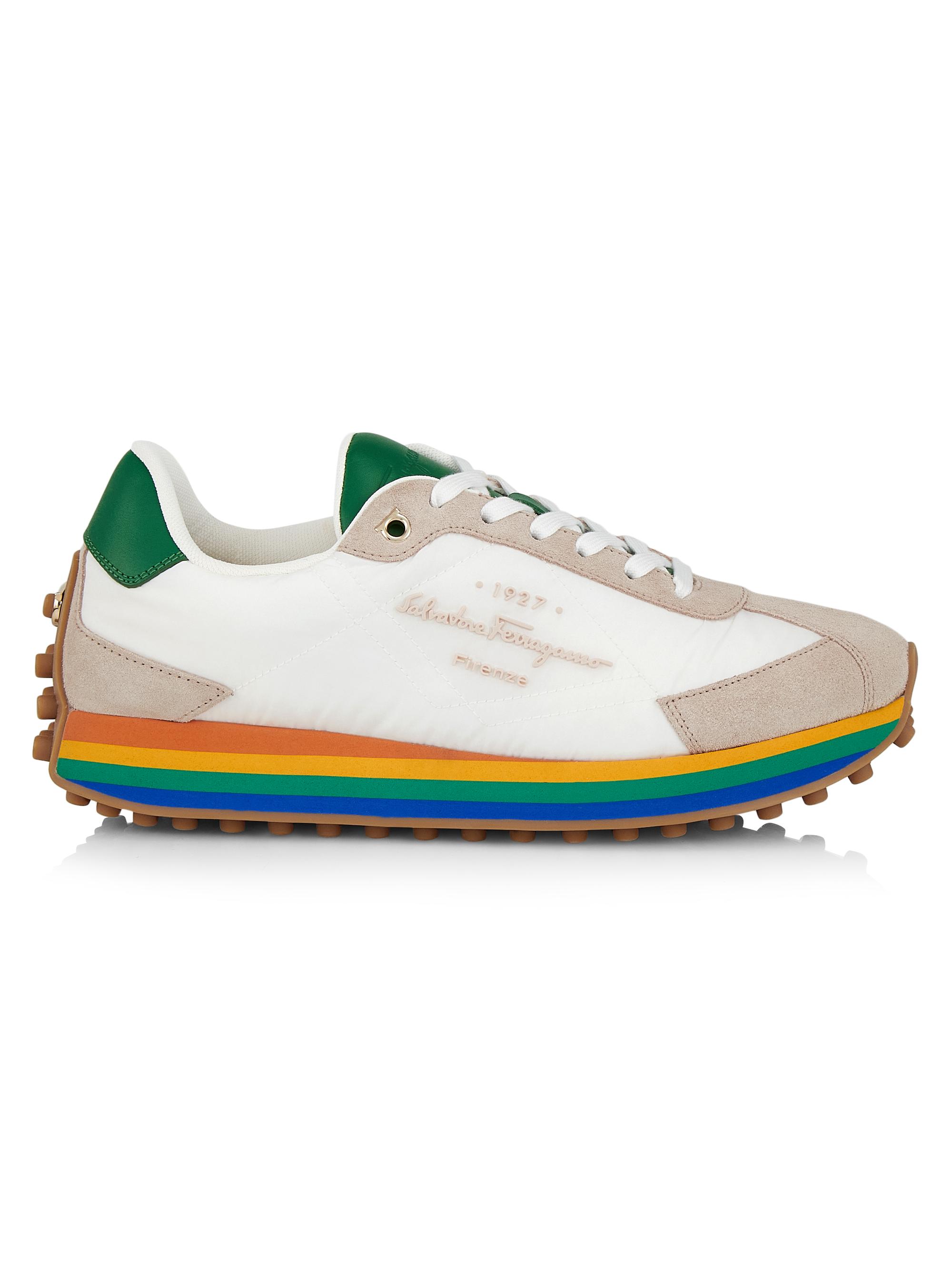 Shop FERRAGAMO Iggy Mixed Media Sneakers | Saks Fifth Avenue