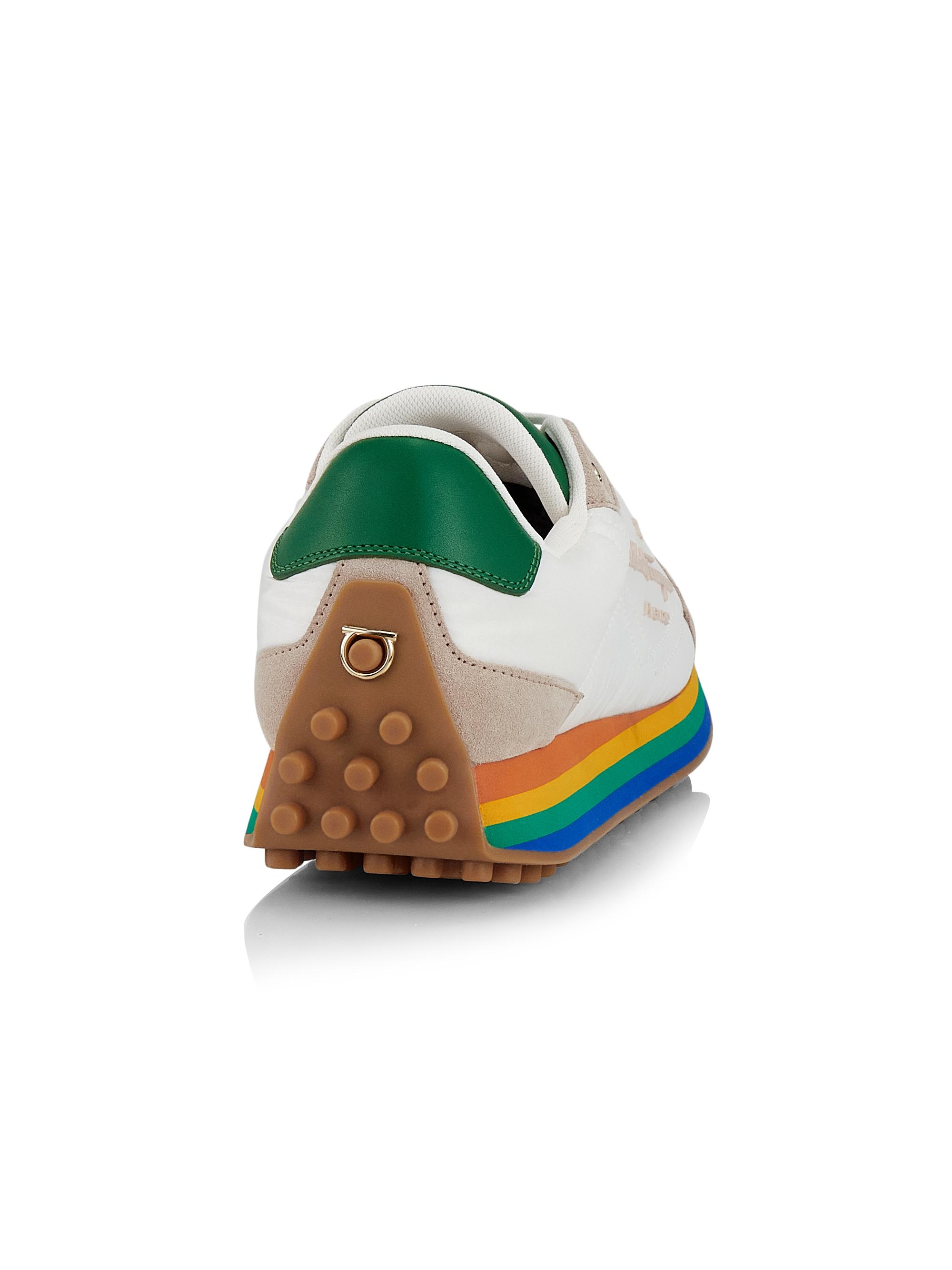 Shop FERRAGAMO Iggy Mixed Media Sneakers | Saks Fifth Avenue