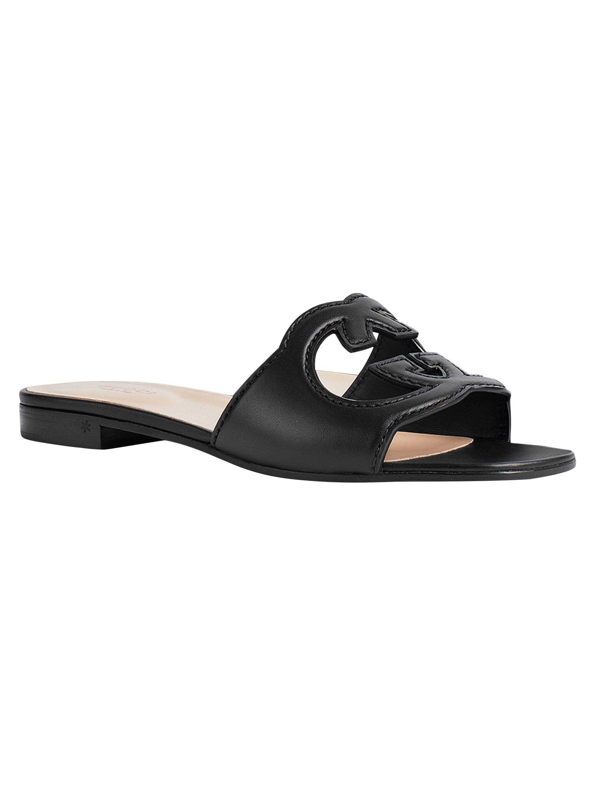 Gucci GG Cut-Out Leather Slides | Saks Fifth Avenue