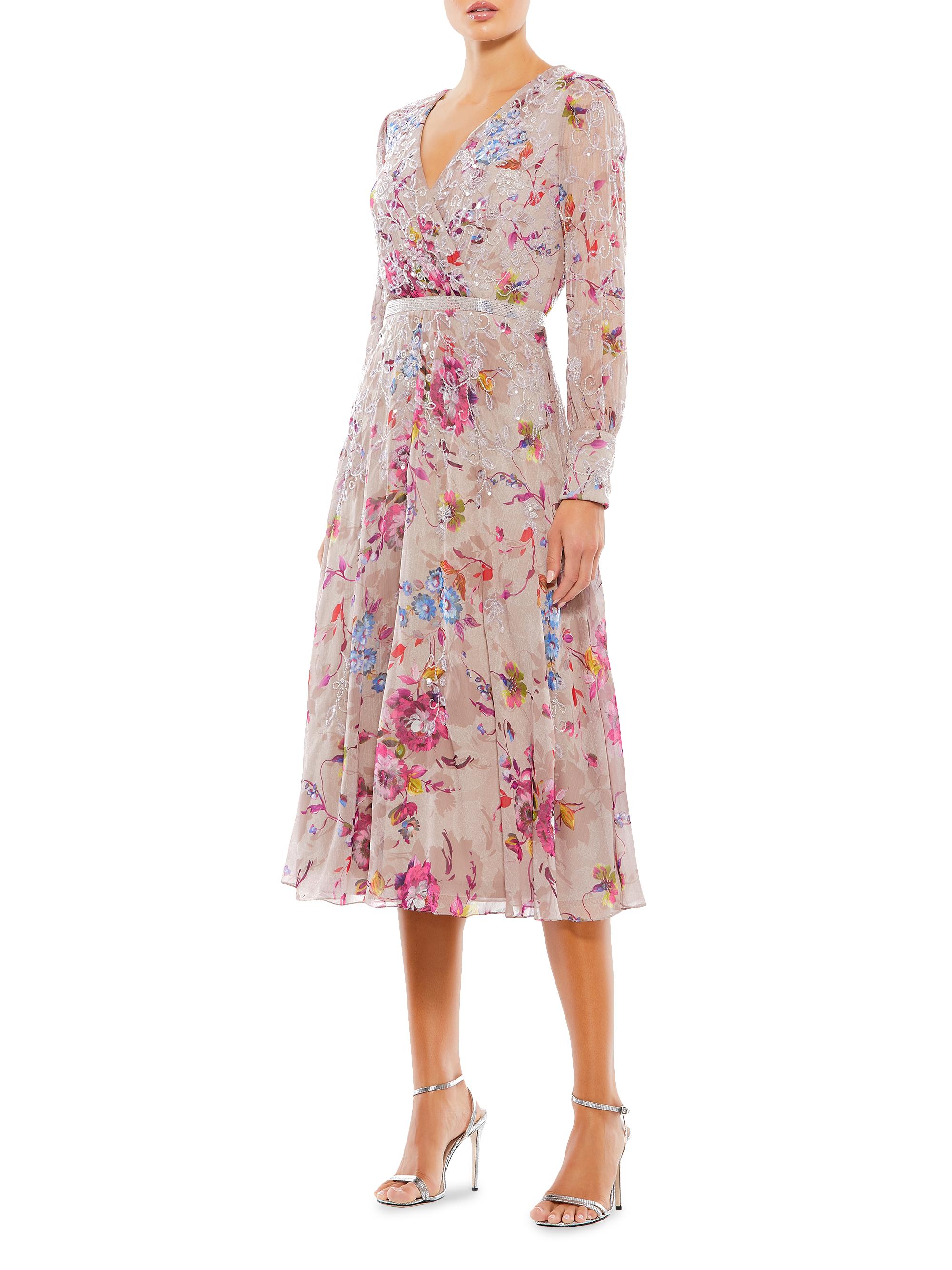 Mac Duggal Women's Floral Midi-Dress - Mauve Multi