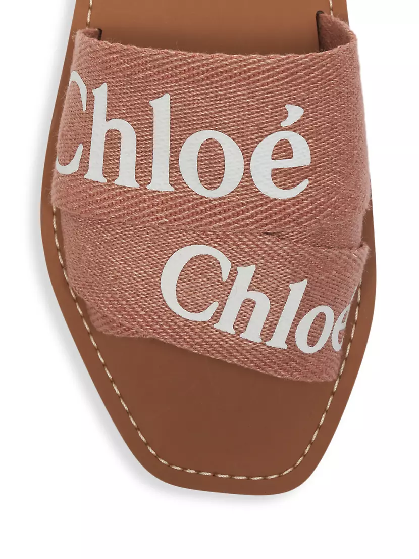 Chloé, Woody orange linen slide sandals