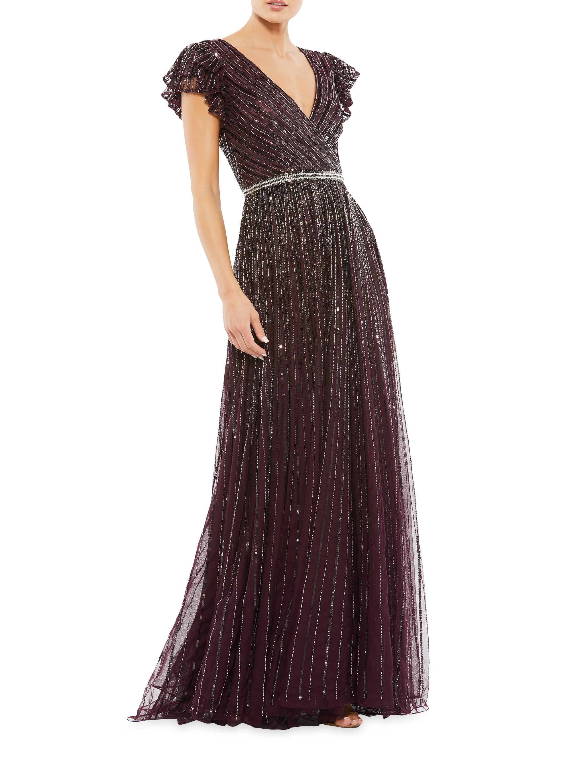Mac Duggal Women's Flutter-Sleeve Gown - Blackberry