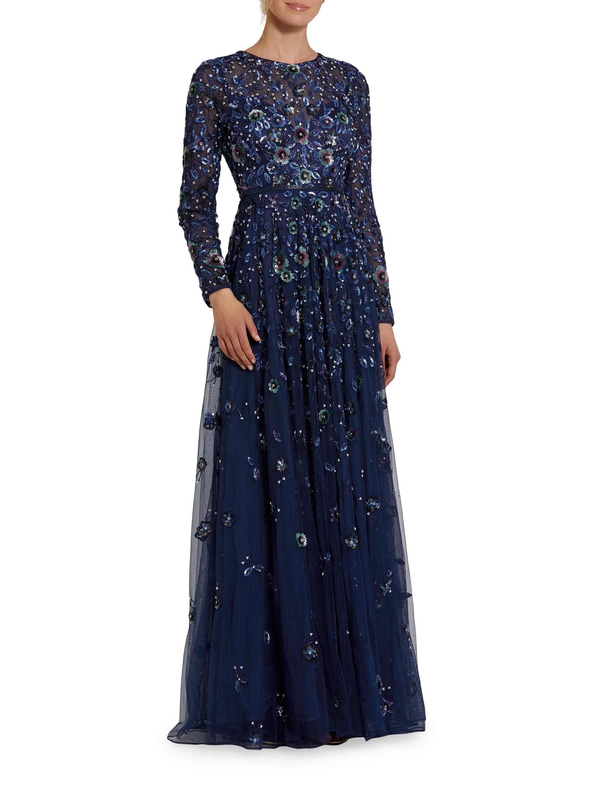 Mac Duggal Women's Floral A-Line Gown - Navy