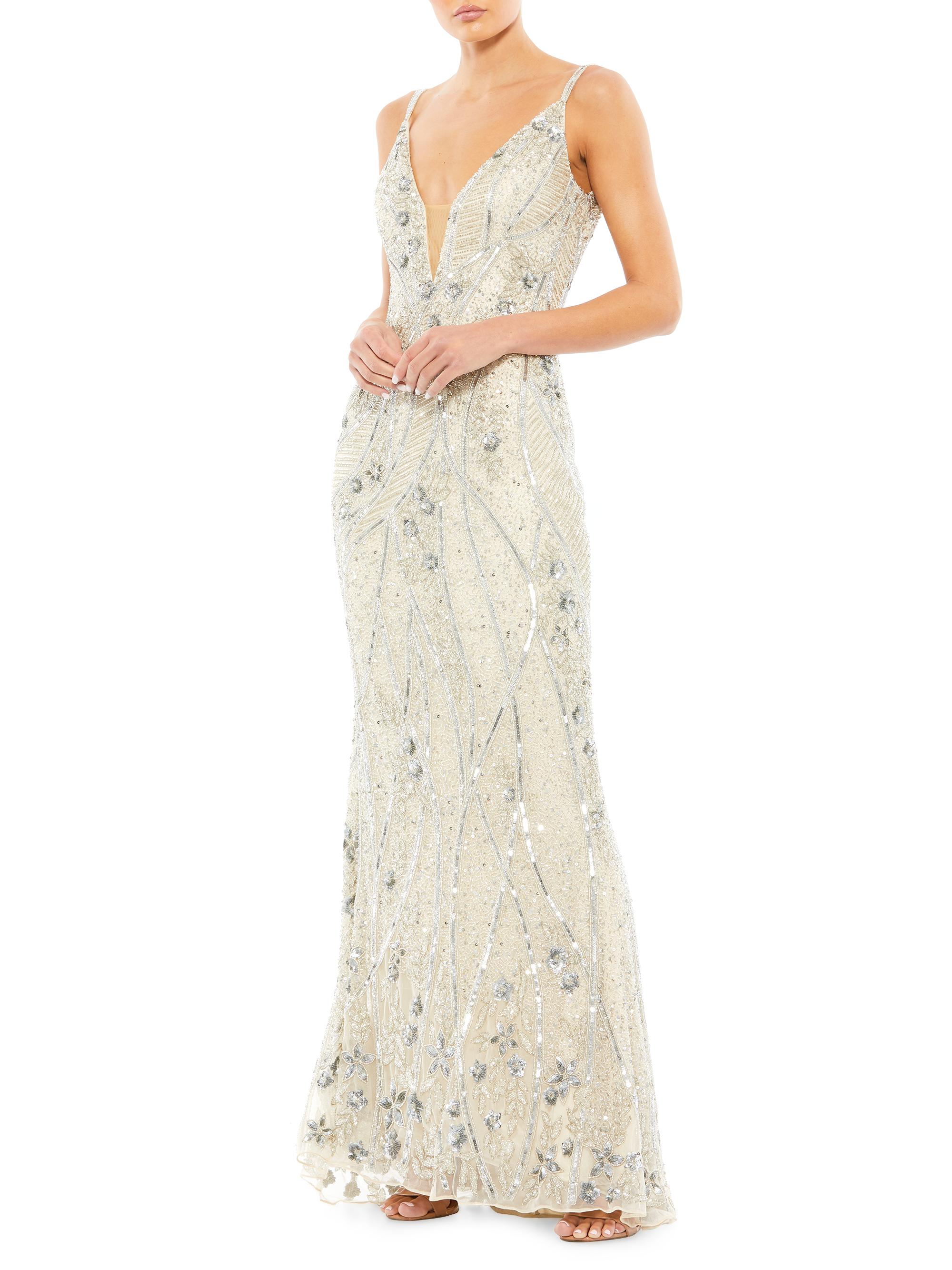 Mac Duggal Women's Embroidered Sheath Gown - Silver