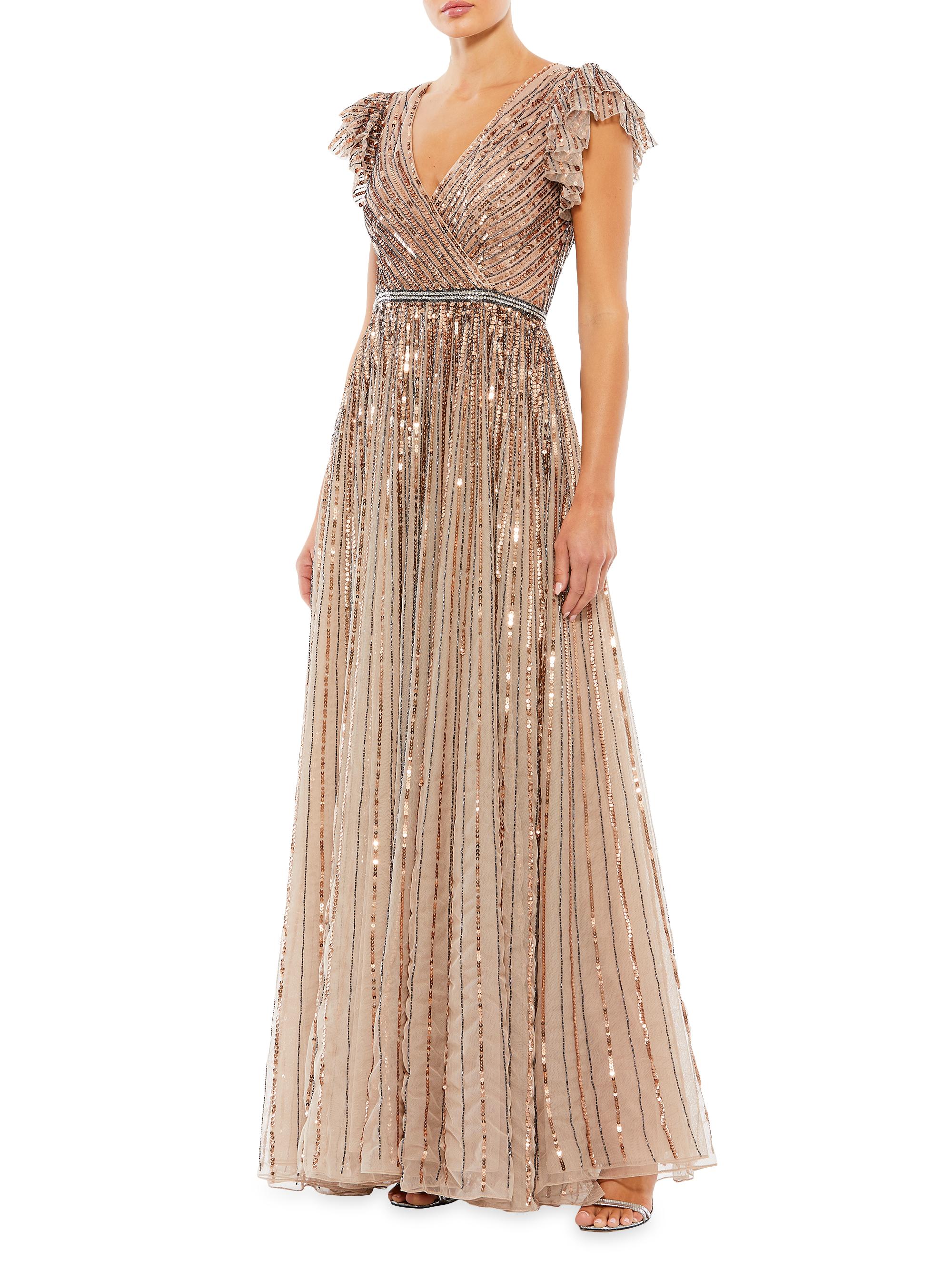 Mac Duggal Women's Embellished Flutter-Sleeve A-Line Gown - Copper