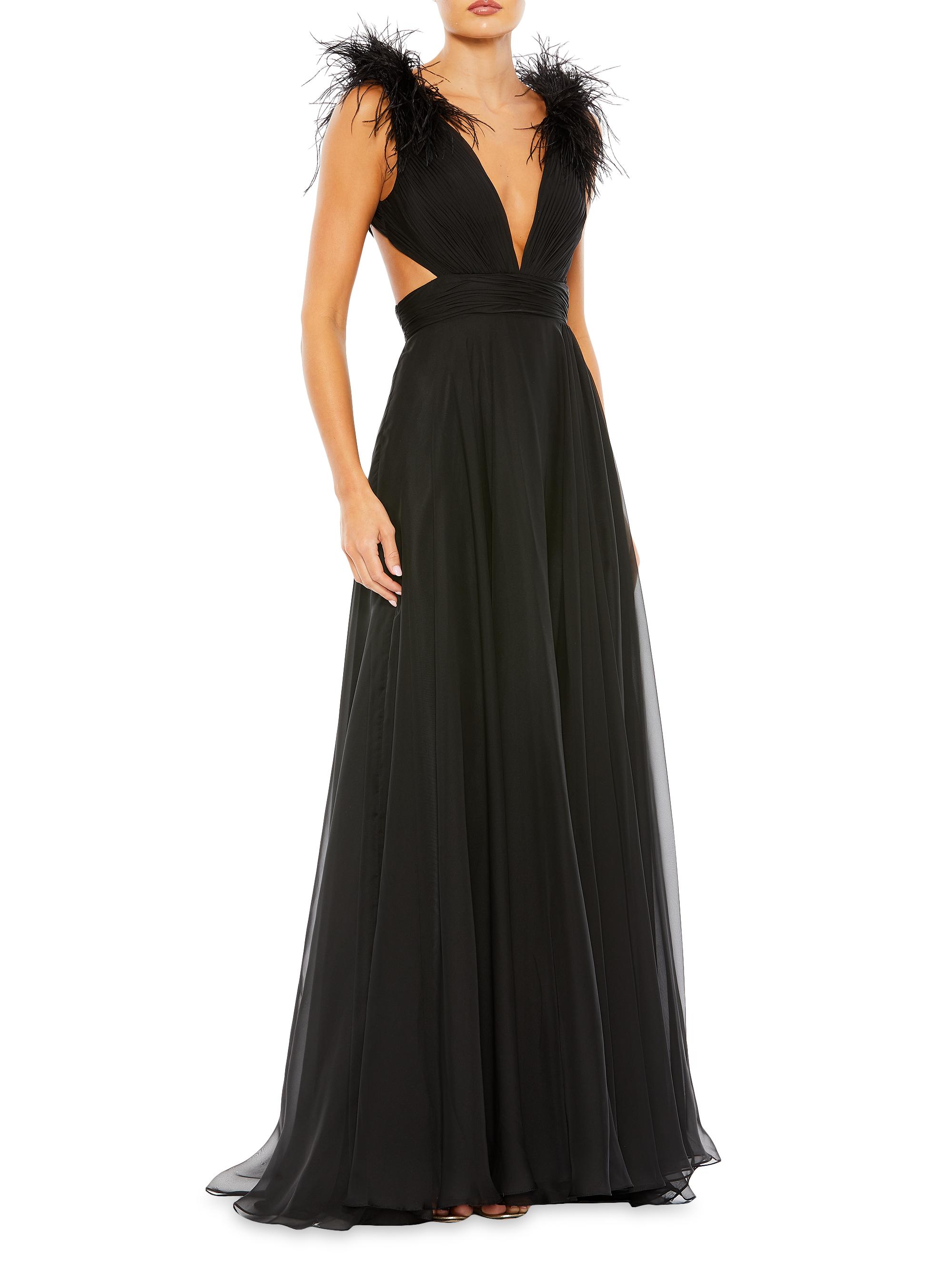 Mac Duggal Women's Feather-Trim Gown - Black