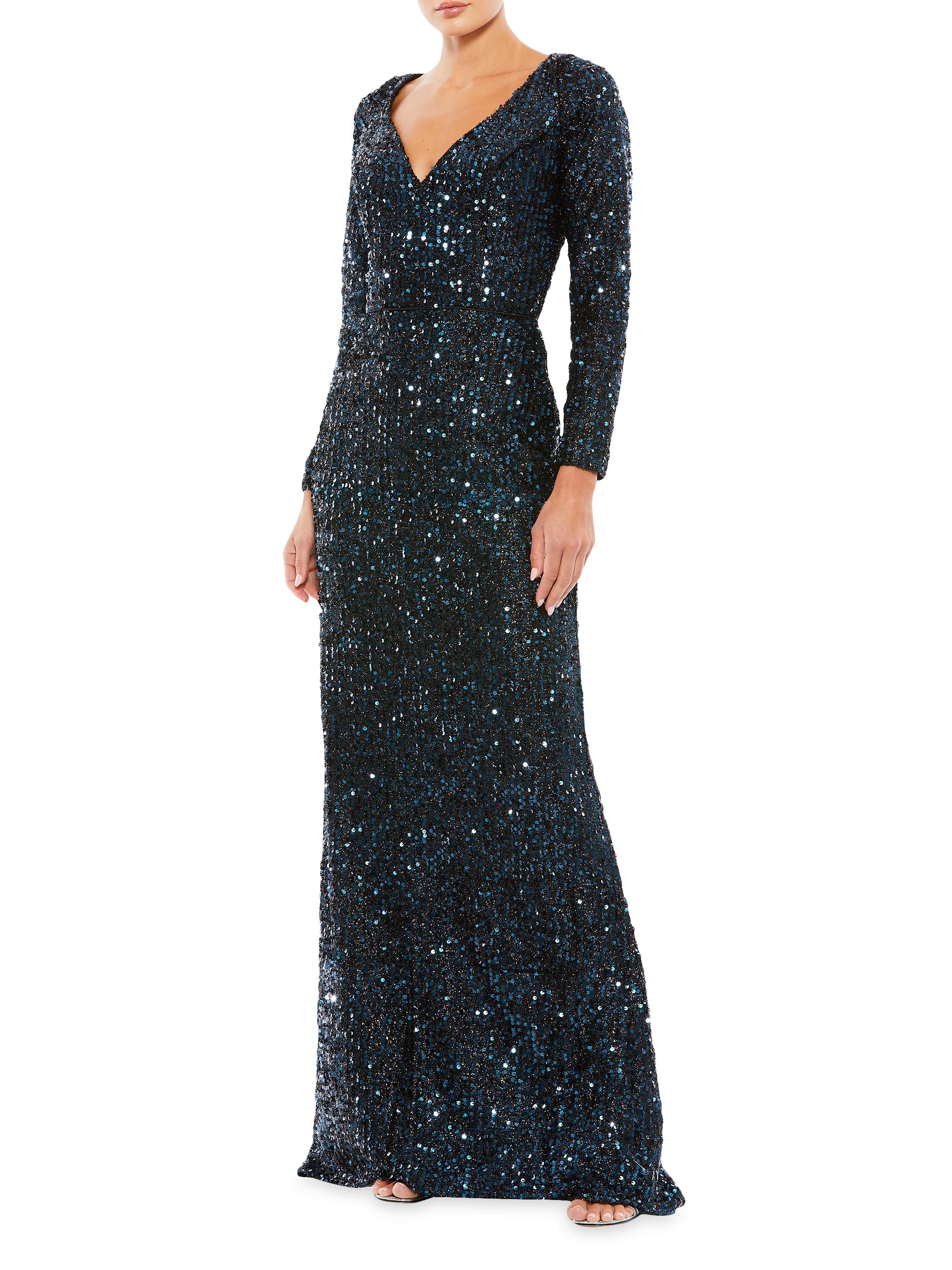 Mac Duggal Women's Metallic V-Neck Gown - Midnight
