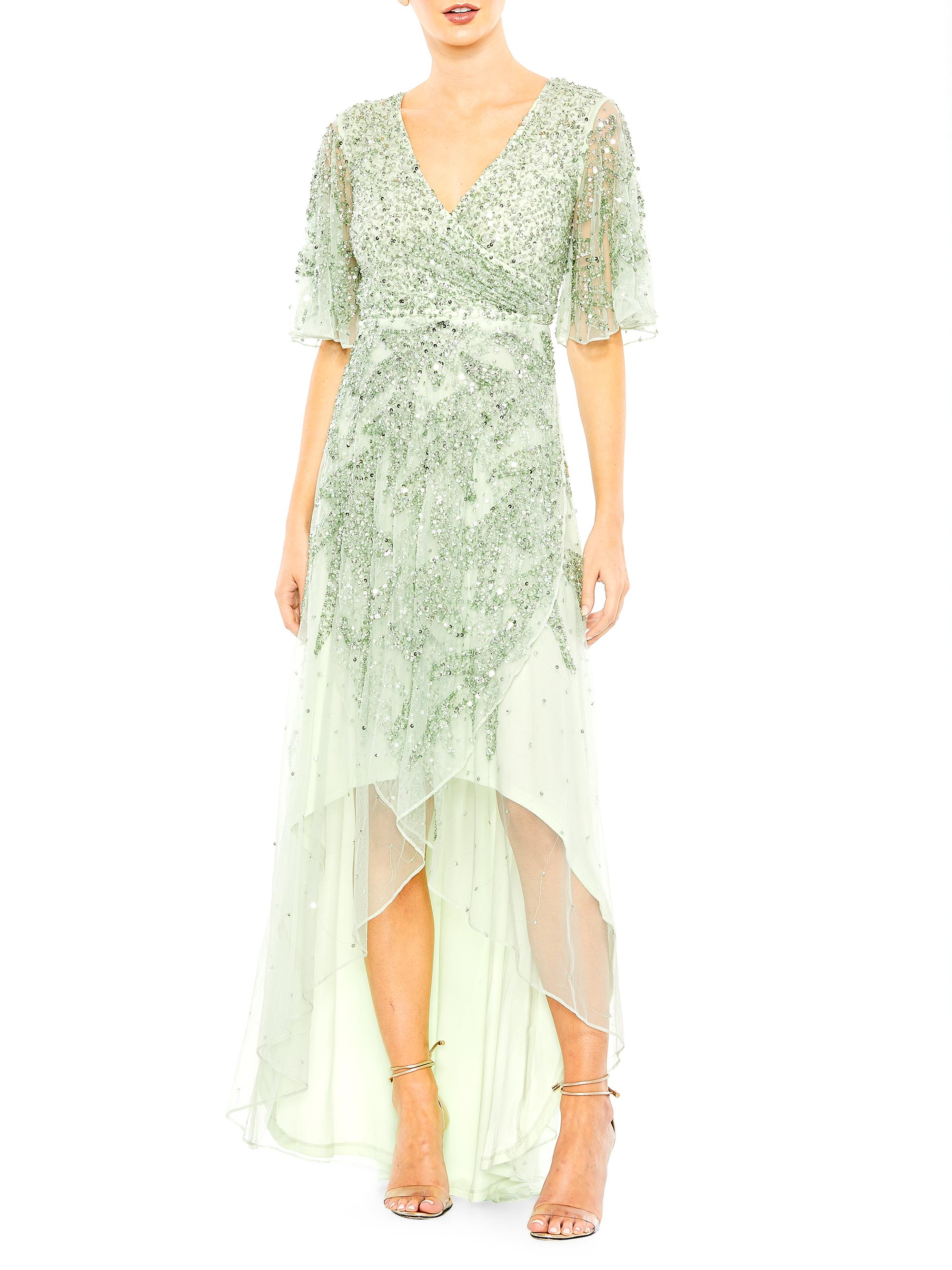 Mac Duggal Women's Metallic High-Low Gown - Sage