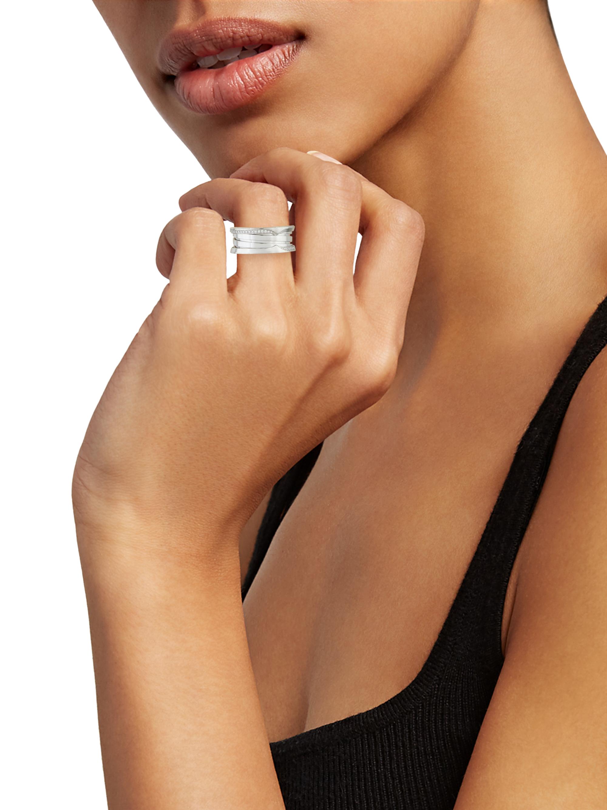 BVLGARI B.Zero1 18K White Gold & Diamond Three-Band Ring | Saks