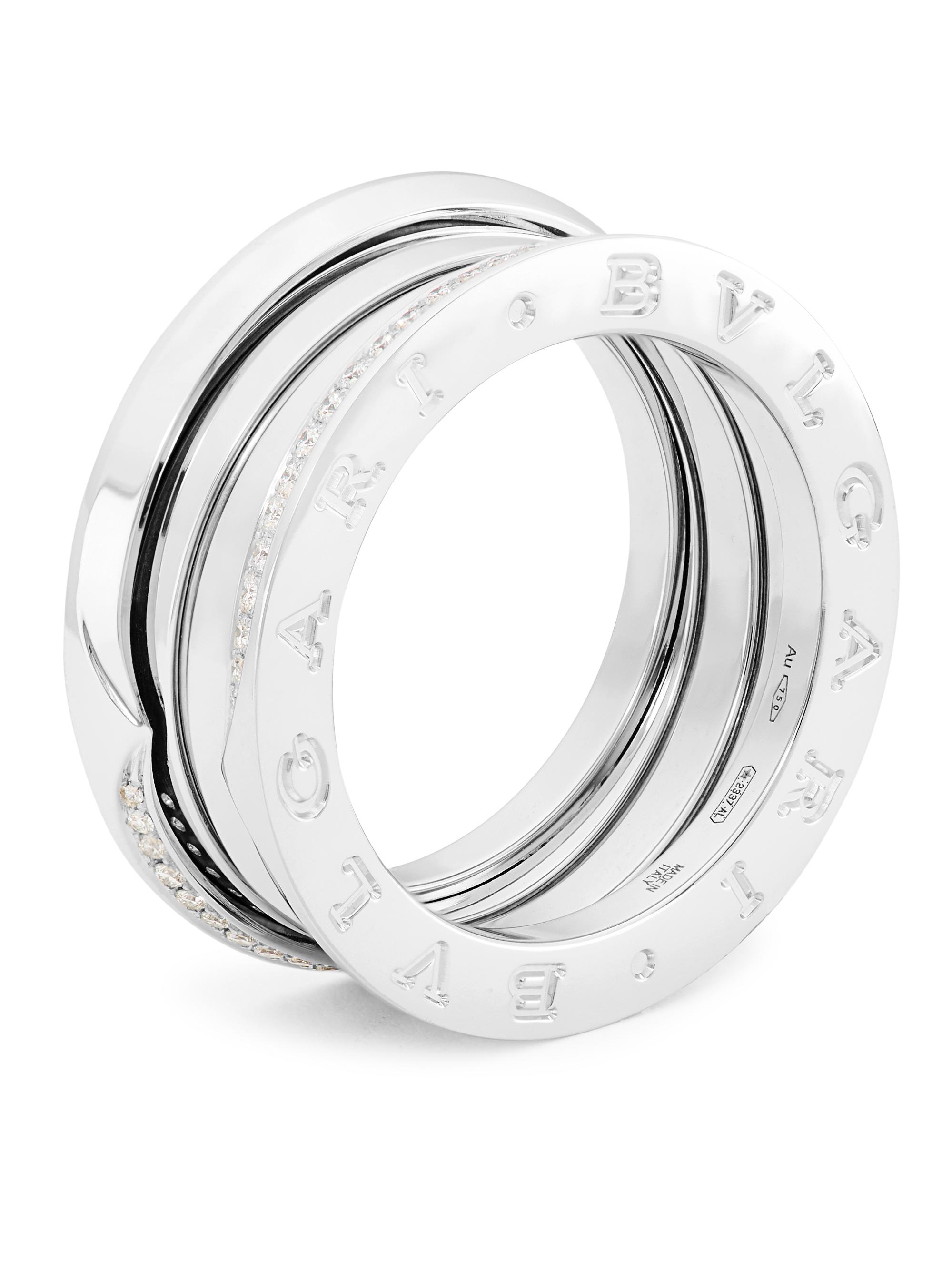 BVLGARI B.Zero1 18K White Gold & Diamond Three-Band Ring | Saks