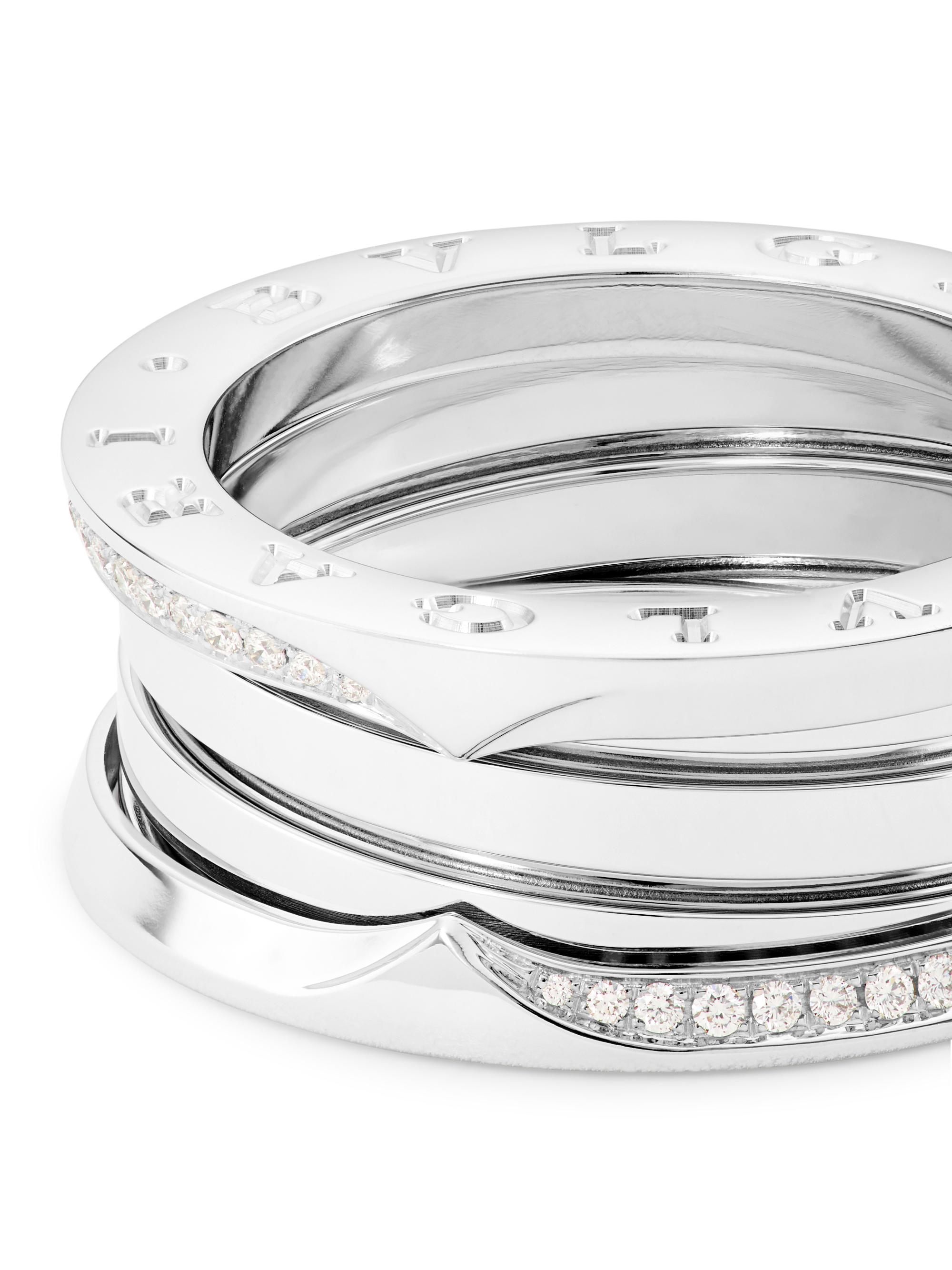 BVLGARI B.Zero1 18K White Gold & Diamond Three-Band Ring | Saks
