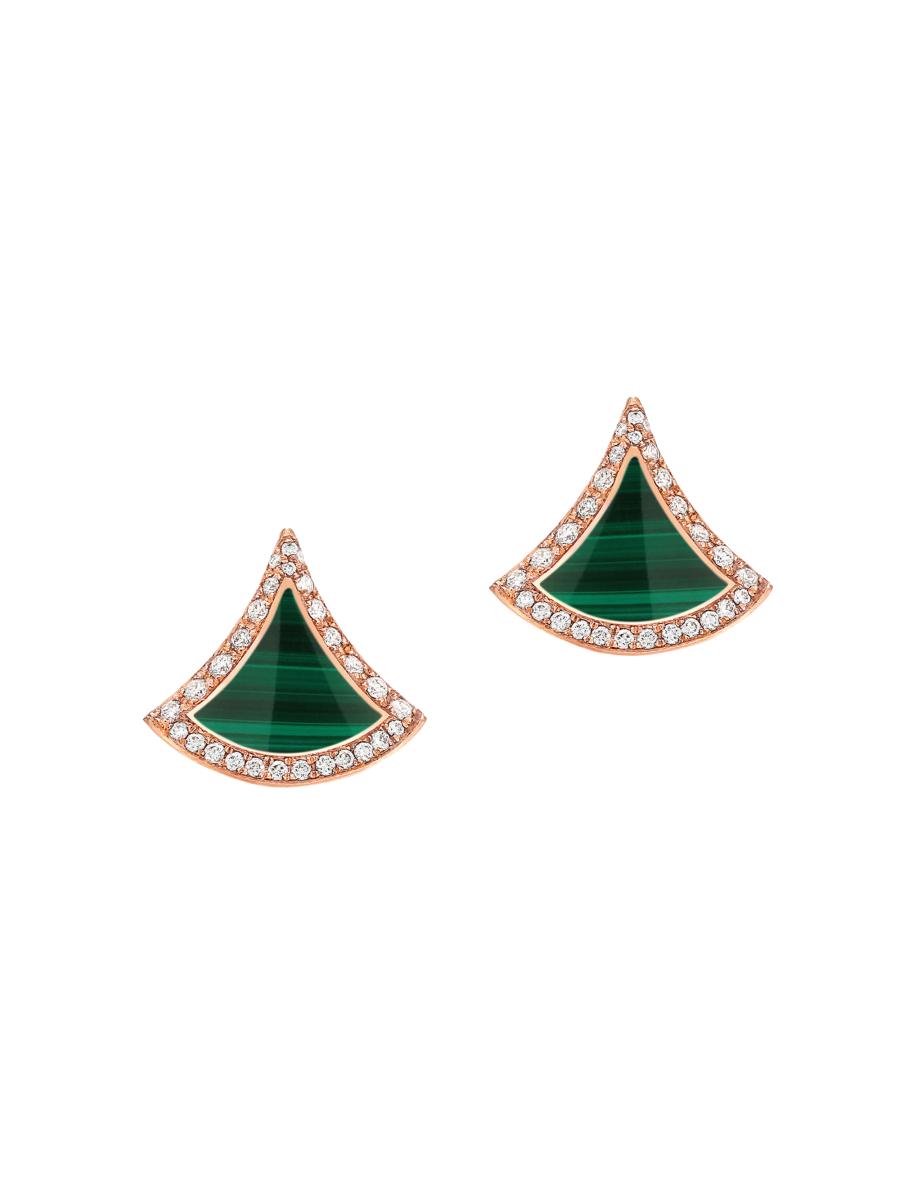 BVLGARI Divas' Dream 18K Rose Gold, Malachite, & Diamond Stud