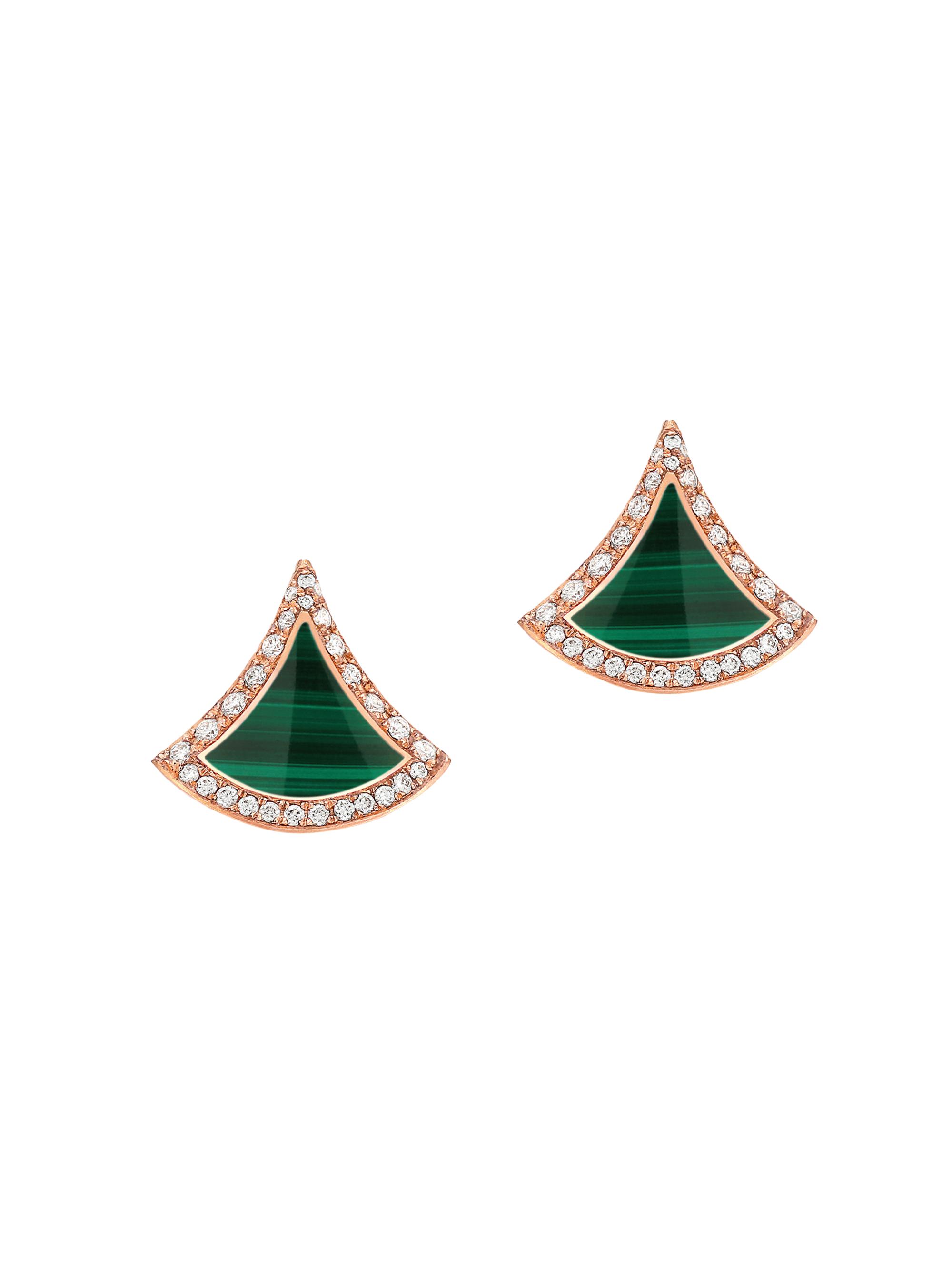 BVLGARI Women's Divas' Dream 18K Rose Gold, Malachite, & Diamond Stud Earrings - Malachite