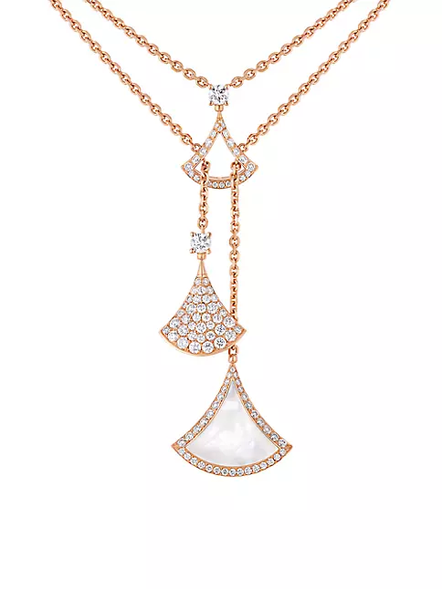 Rose Gold Mother of Pearl and Diamond Monograms Layering Necklace