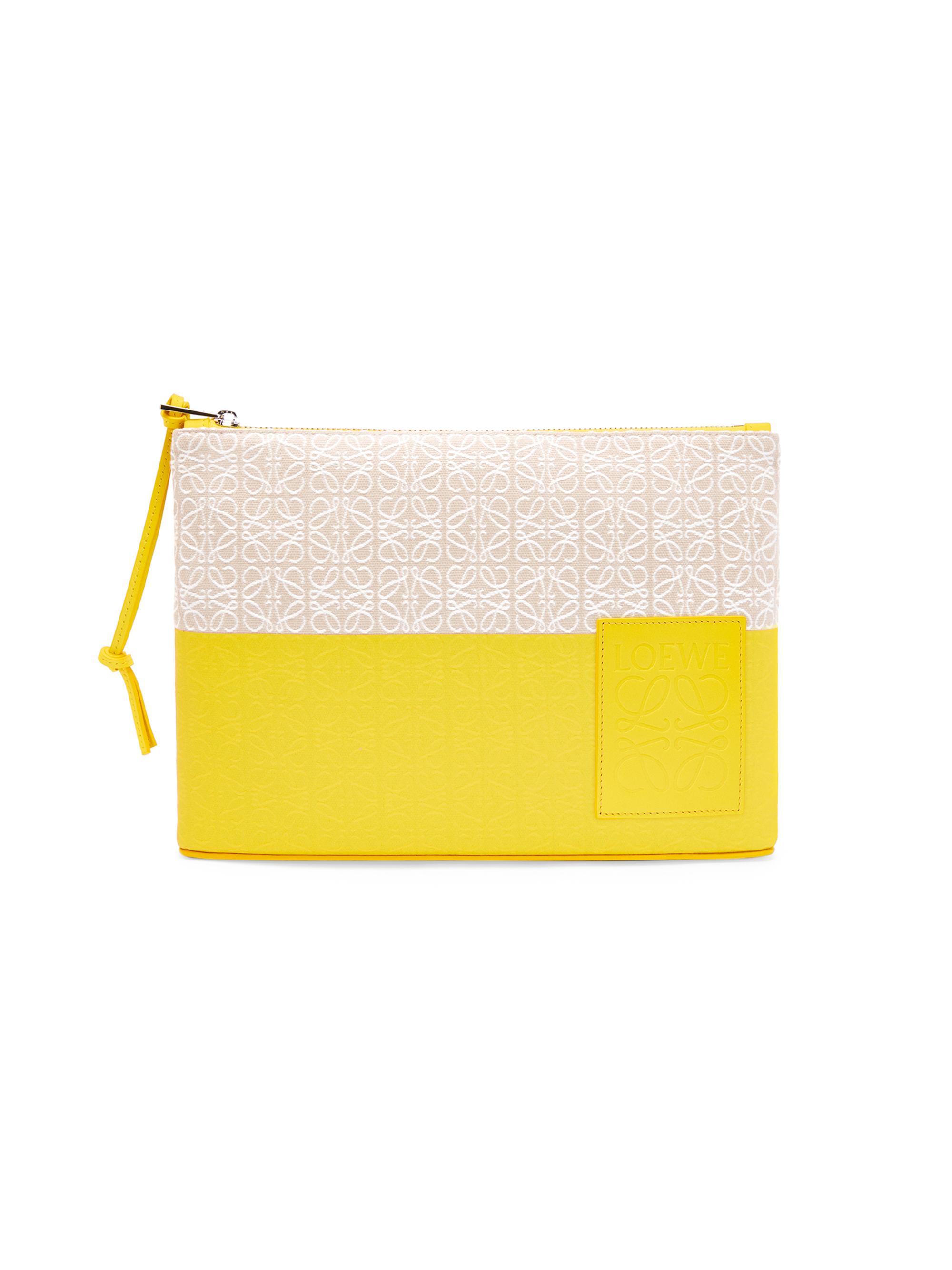 LOEWE Women's Oblong Anagram Coated Canvas Pouch - Ecru Lemon