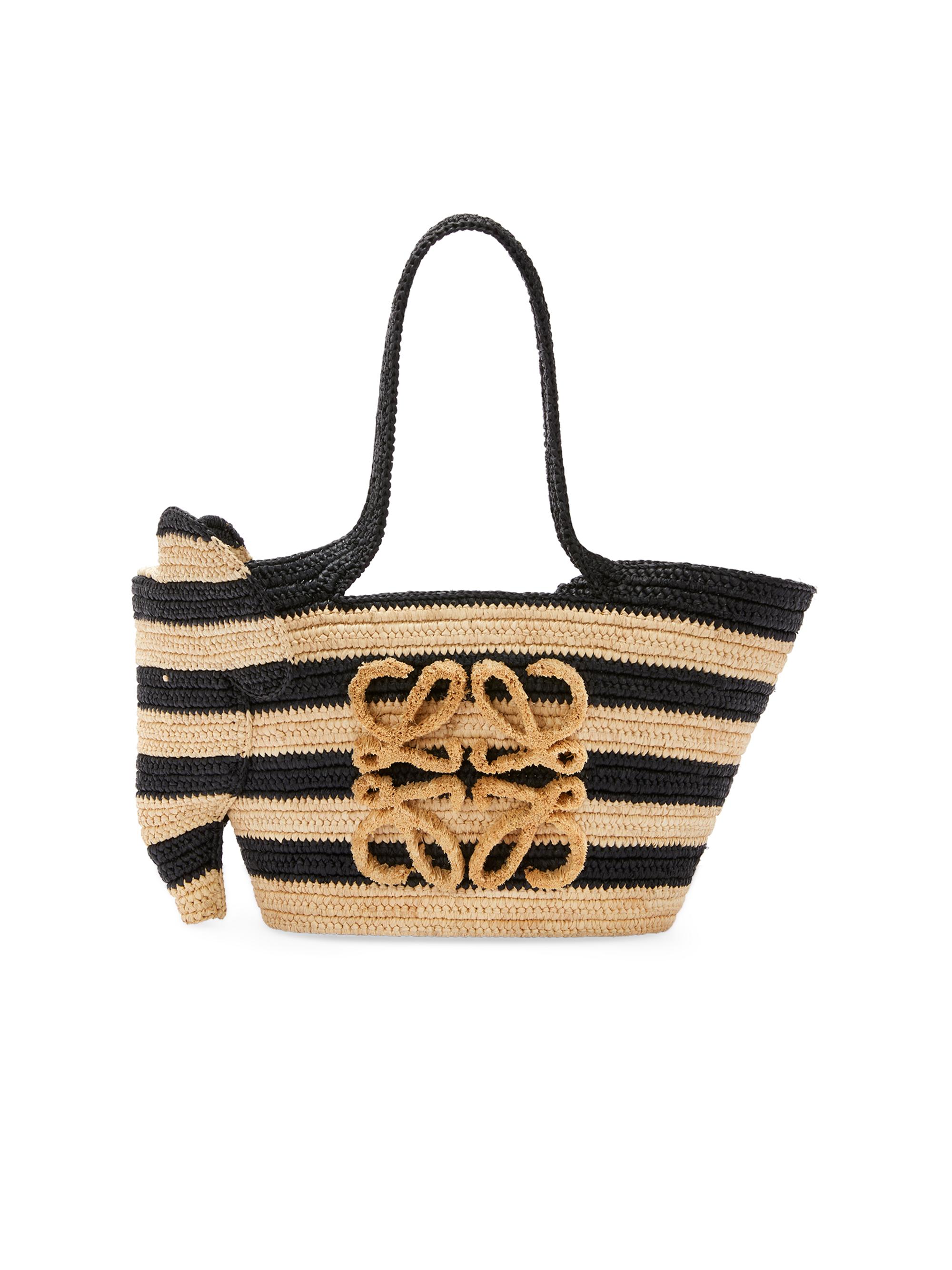 LOEWE Women's Elephant Basket Stripe Raffia Tote - Natural Black
