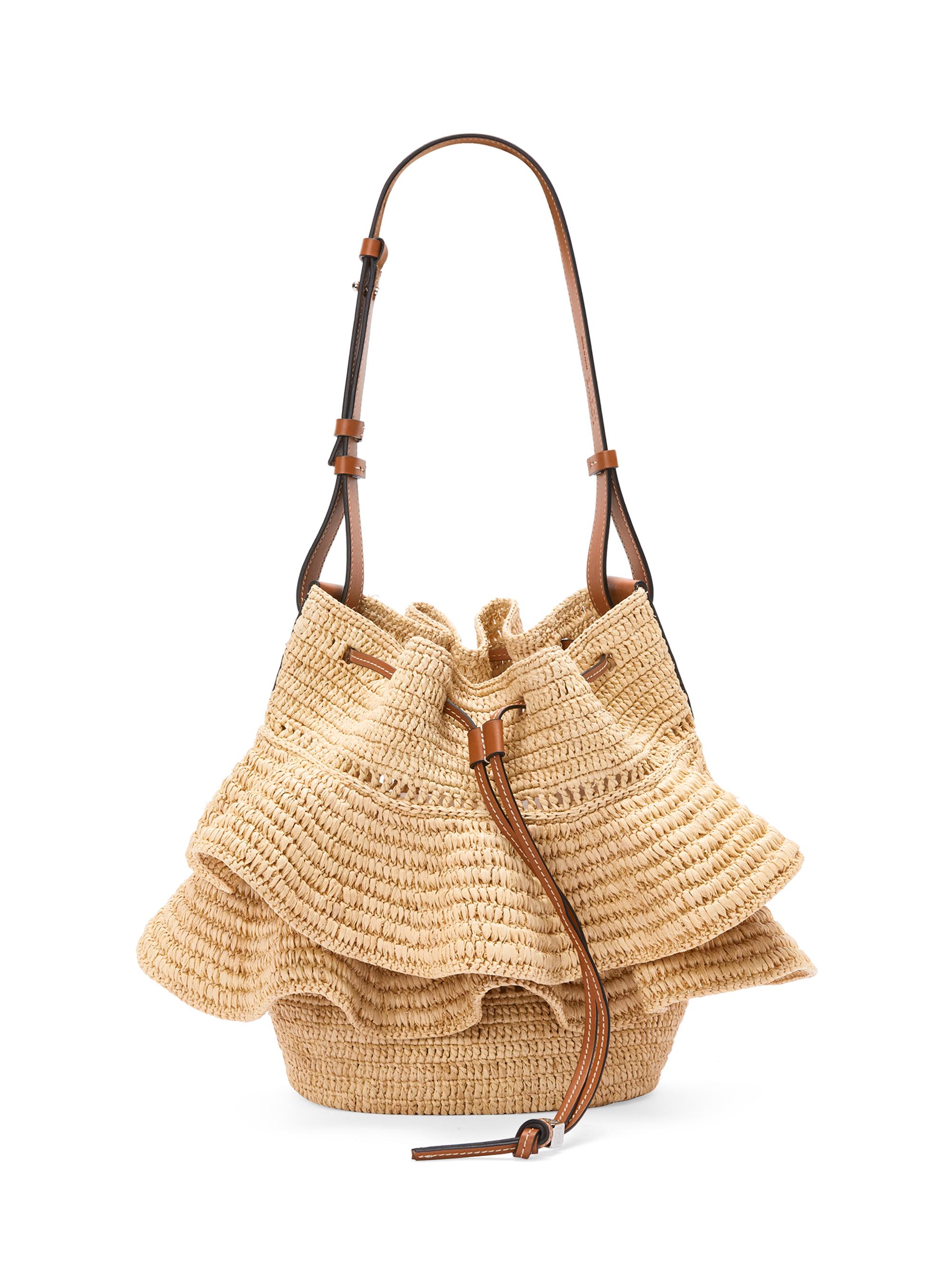 LOEWE Women's Balloon Ruffled Raffia Bucket Bag - Natural Tan