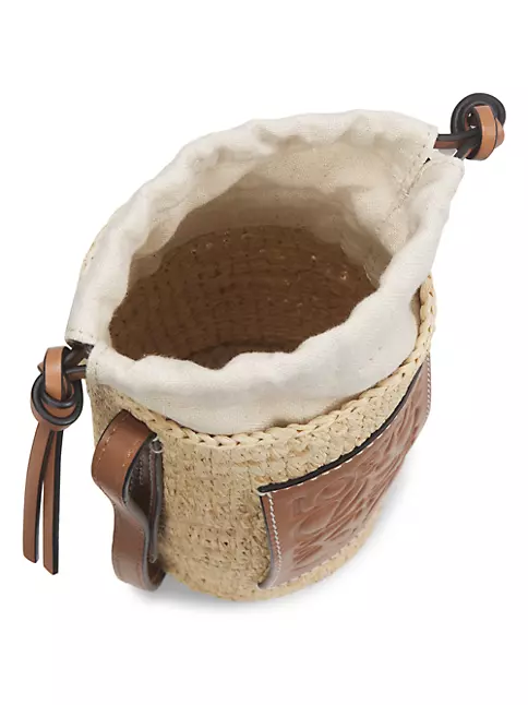 LOEWE Calfskin Raffia Bucket Bag Natural Tan 1283446