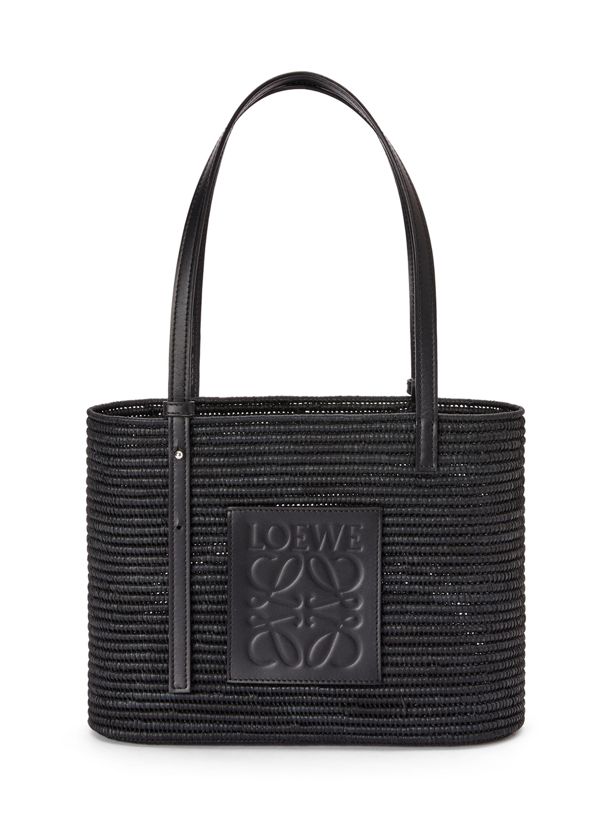LOEWE Women's  Square Leather-Trimmed Raffia Basket Bag - Black