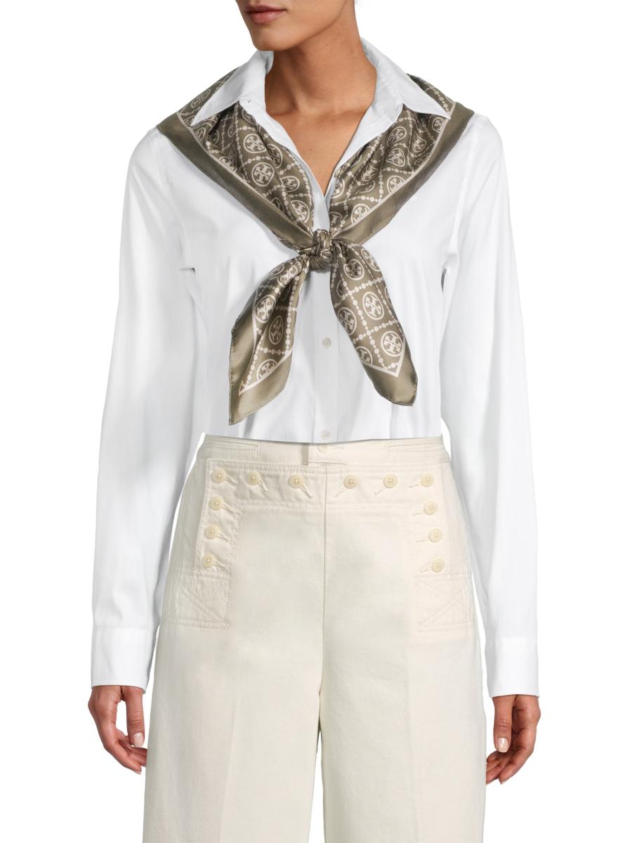 Tory Burch T Monogram Double-Sided Silk Scarf | Saks Fifth