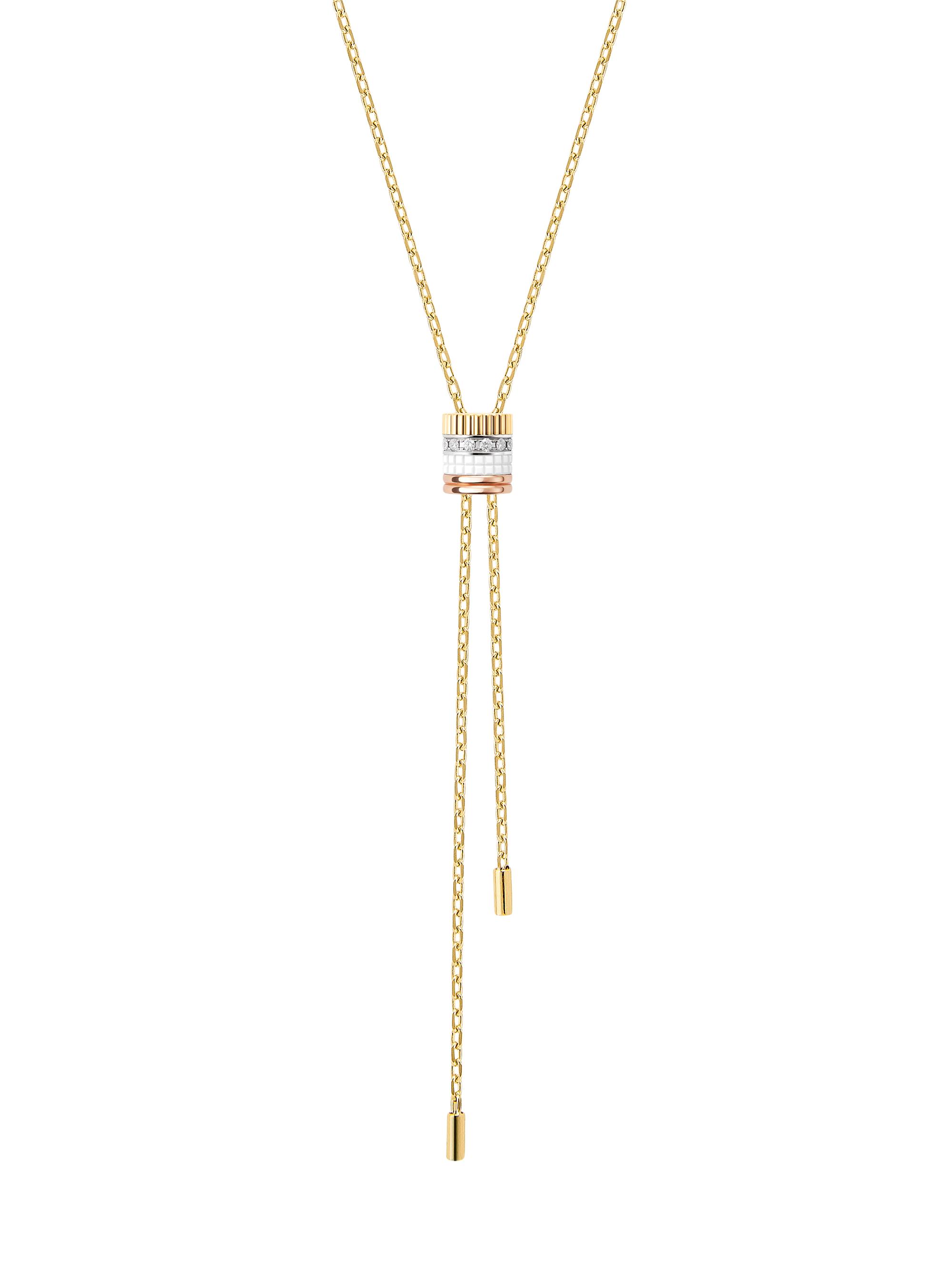 Boucheron Women's Quatre White Edition Tri-Tone 18K Gold, 0.33 TCW Diamond & HyCeram Bolo Necklace - Yellow Gold