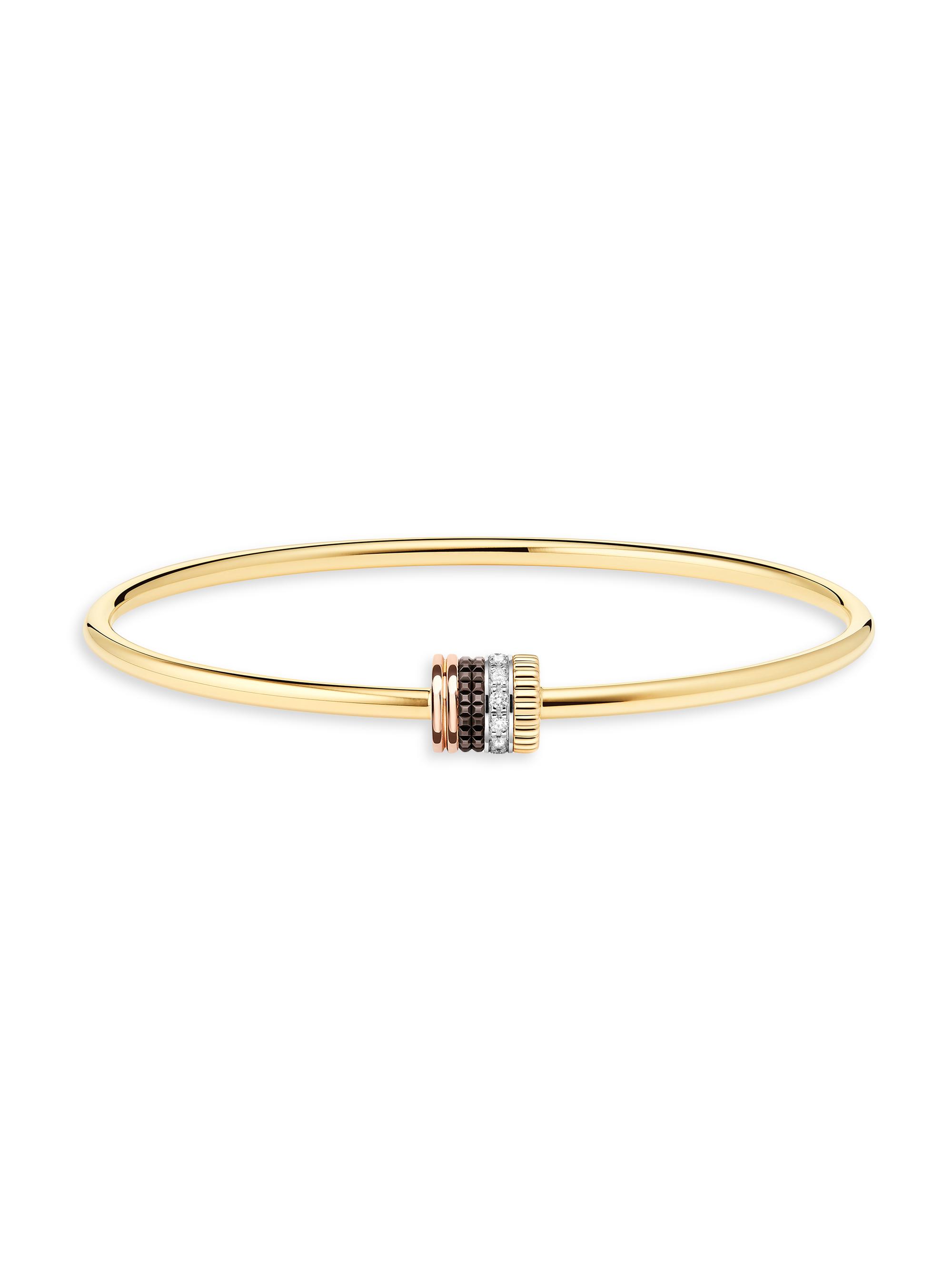 Boucheron Women's Quatre Classique Tri-Tone 18K Gold, 0.11 TCW Diamond, & PVD Bangle - Yellow Gold