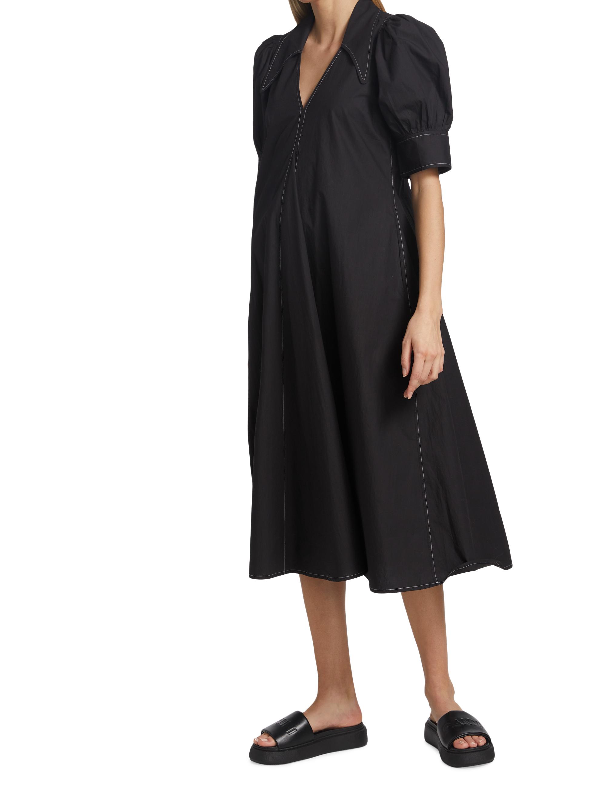 Ganni Cotton Poplin V-Neck Midi-Dress Saks Fifth Avenue