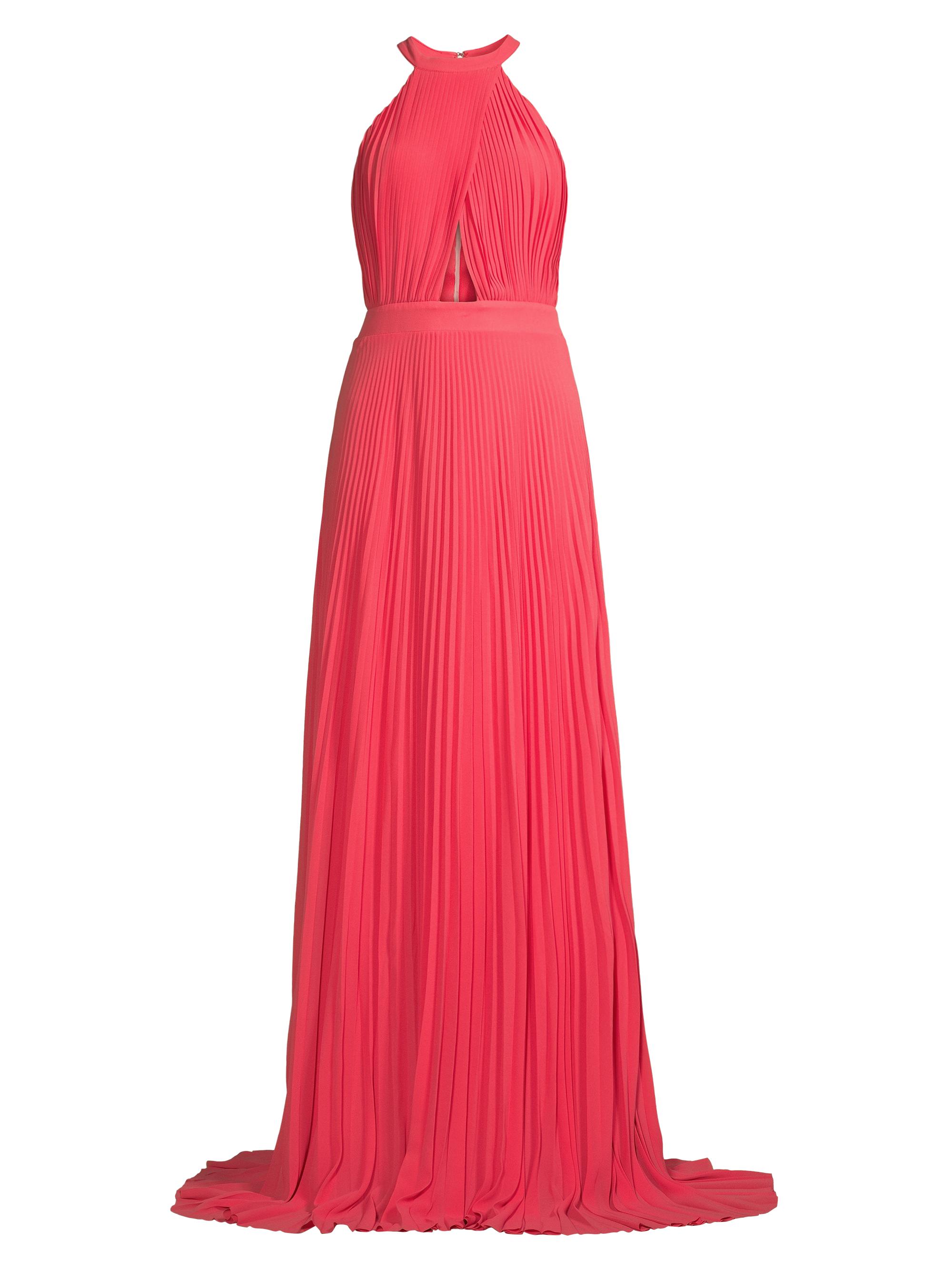 One33 Social Women's Pleated Halter Gown - Coral Pink