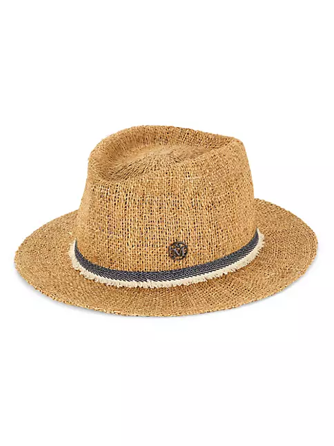 CHANEL Vintage Woven Raffia Fedora Hat Ribbon Hat Black