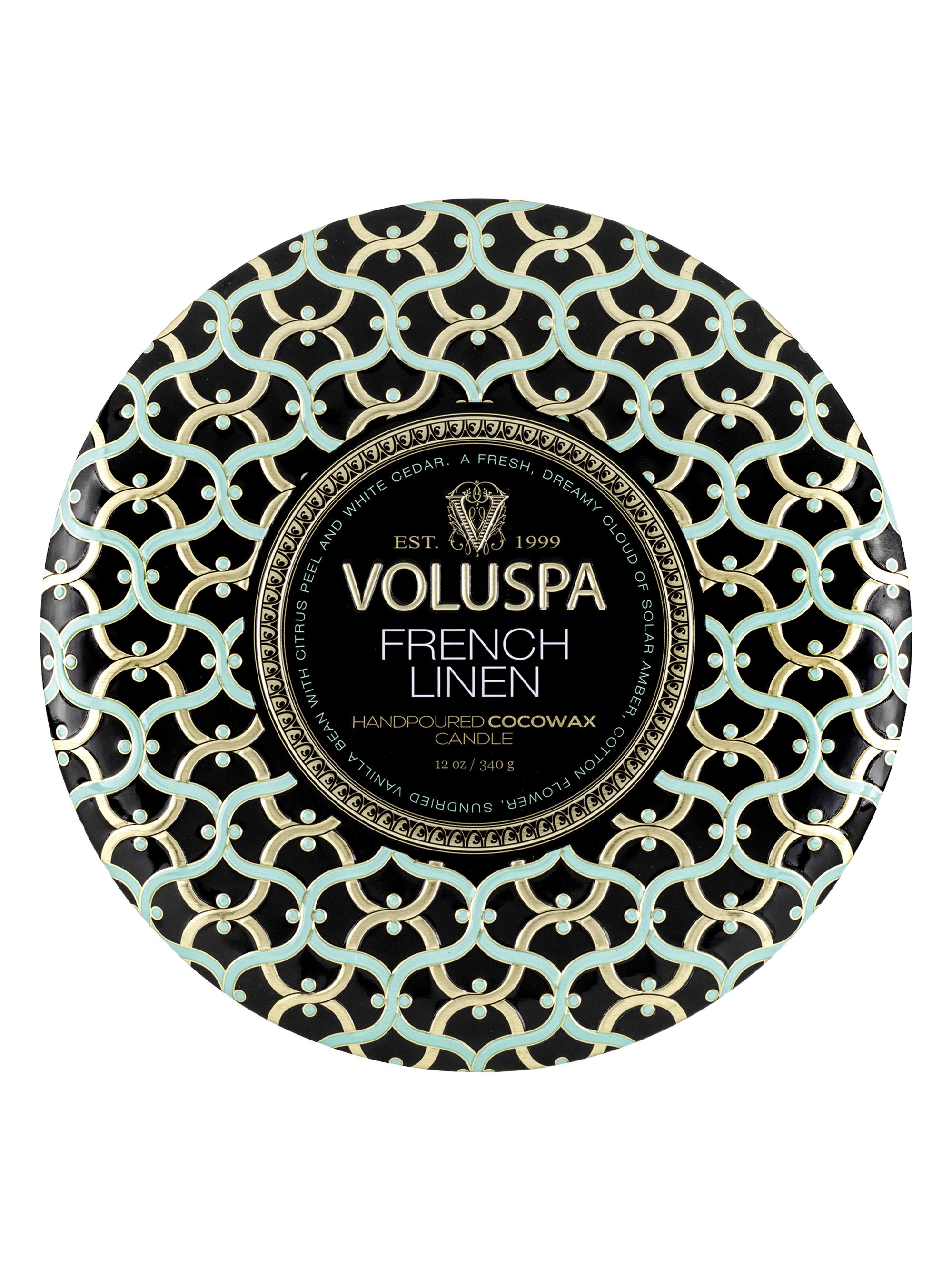 Voluspa French Linen 3-Wick Tin Candle