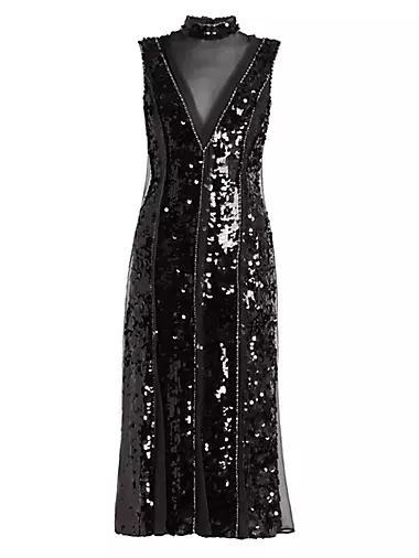 Tyana Sequin-Paneled Midi-Dress