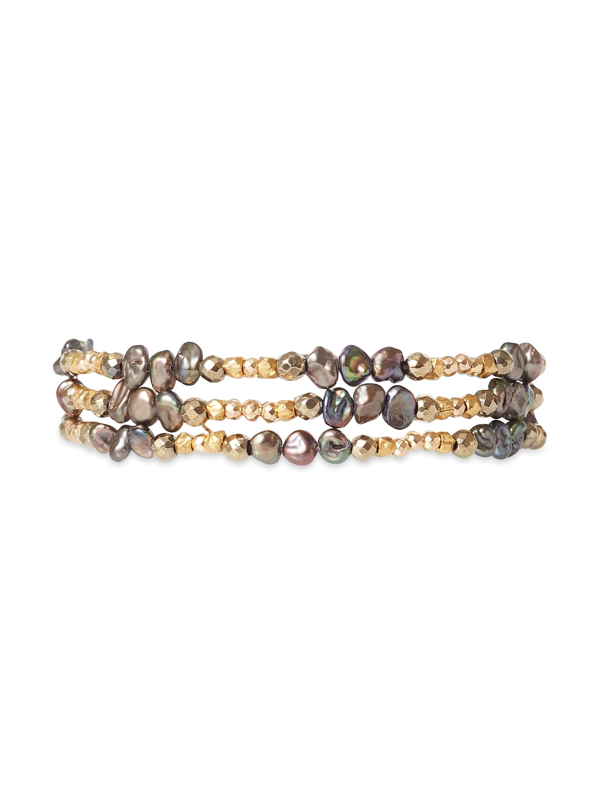 Chan Luu Women's Naked 18K Gold-Plated, Freshwater Pearl & Multi-Gemstone Wrap Bracelet - Peacock