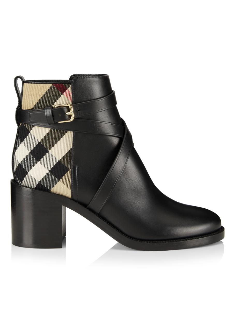 Burberry Pryle House Check & Leather Ankle Boots | Saks