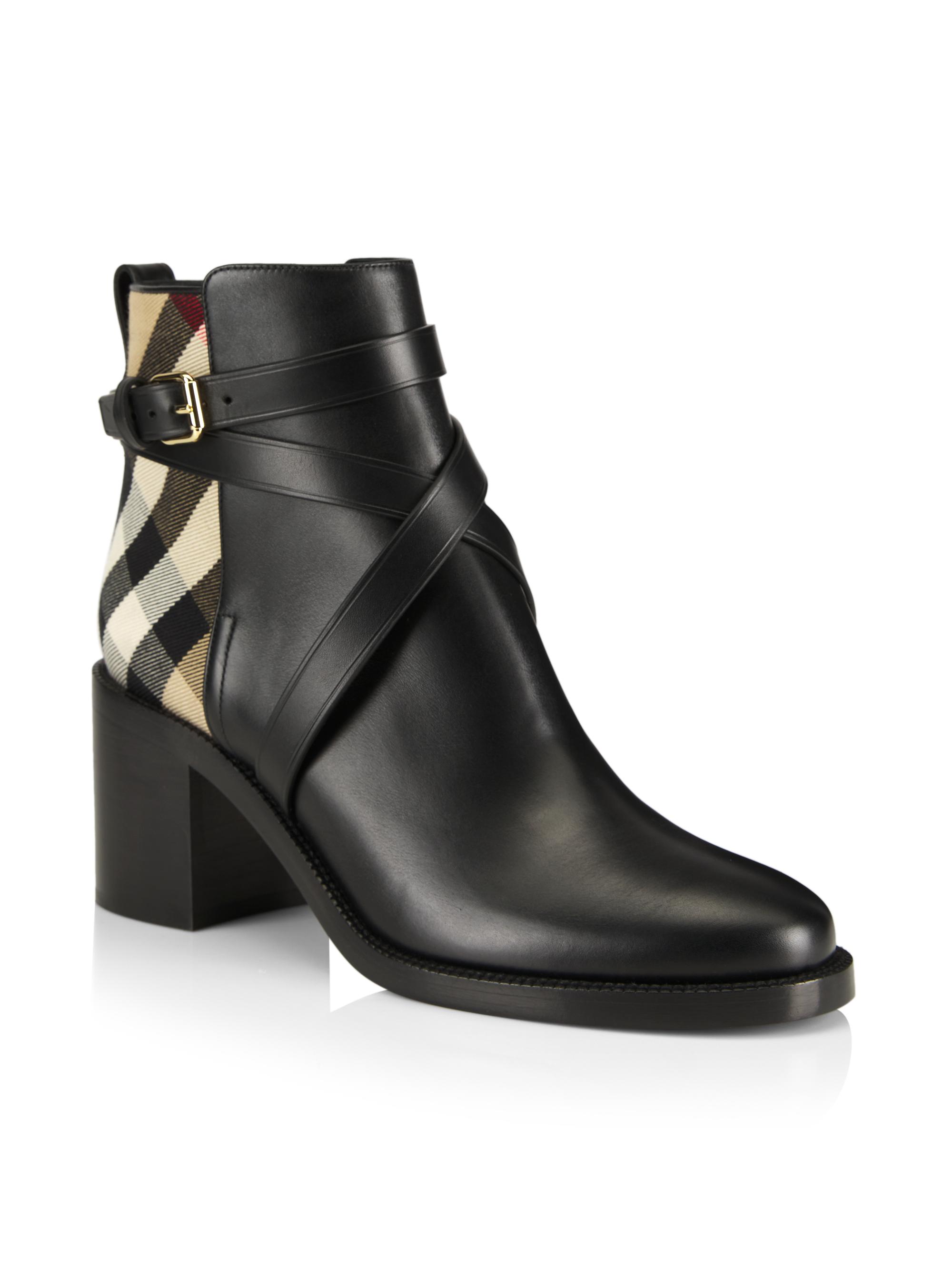Burberry Pryle House Check Leather Ankle Boots Saks Fifth Avenue