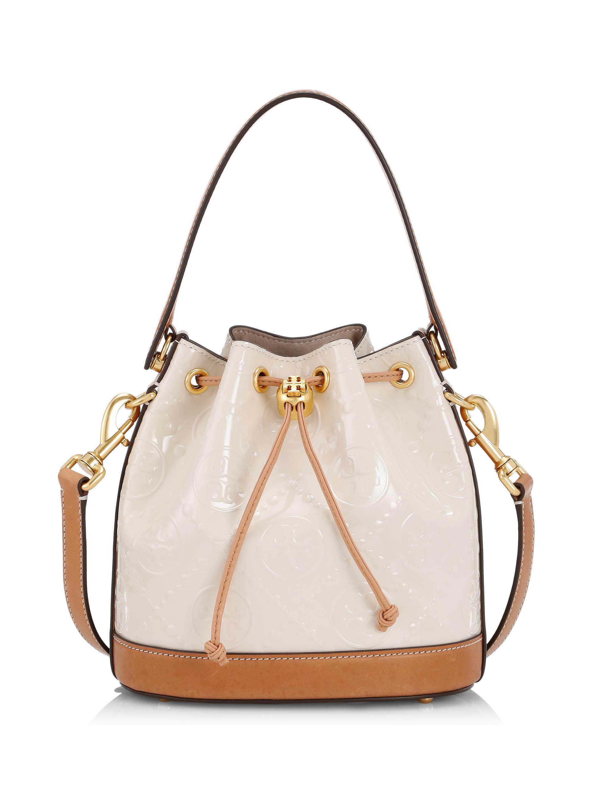 T Monogram Embossed Patent Leather Bucket Bag