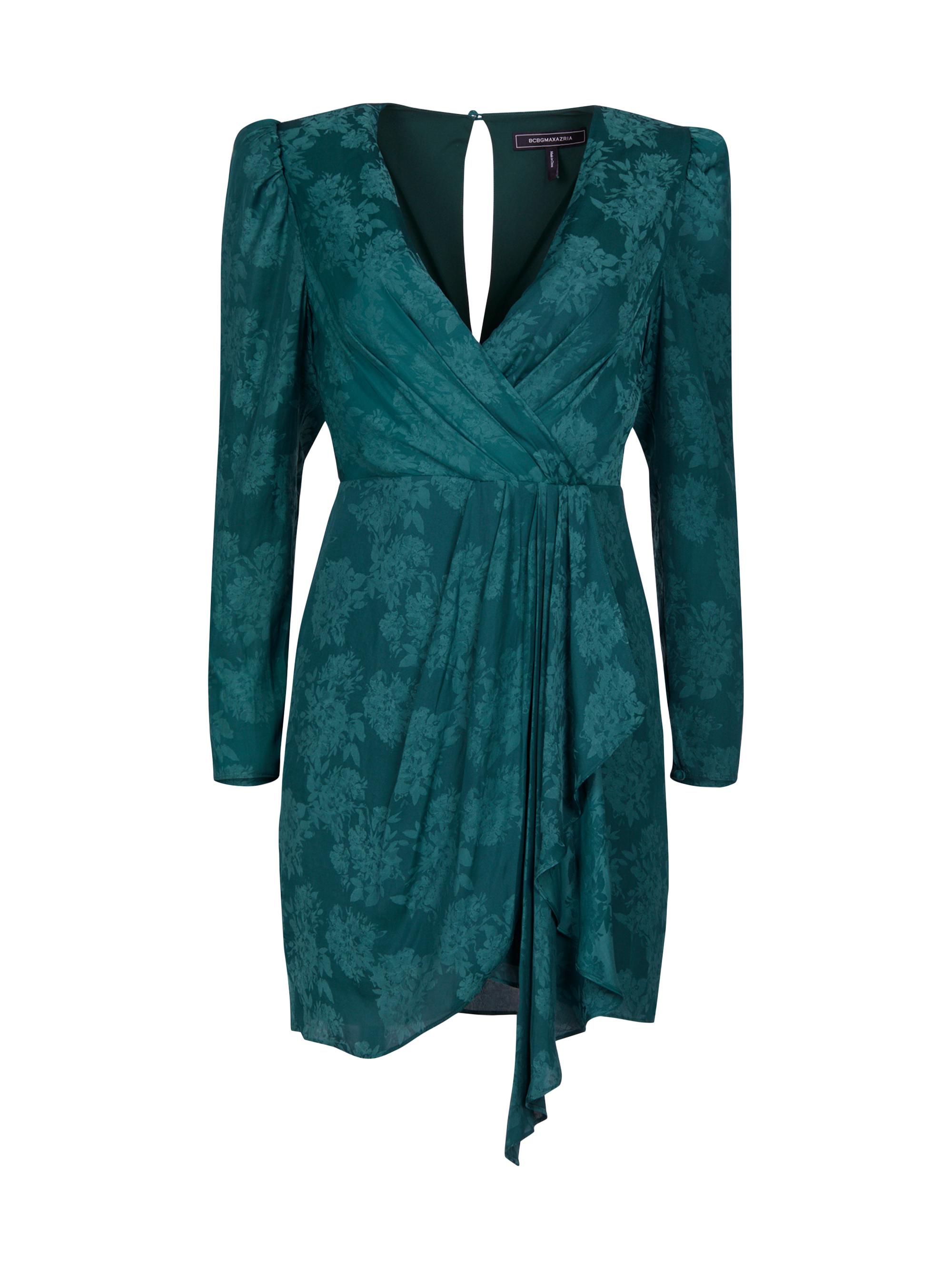 BCBGMAXAZRIA Women's V-Neck Ruffle Wrap Minidress - Deep Teal