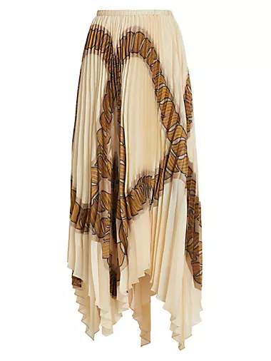 Rope-Print Pleated Silk Handkerchief Skirt