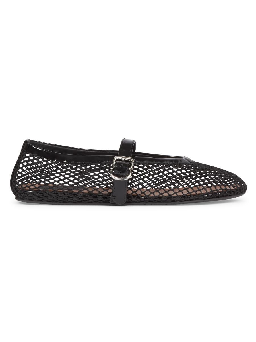 【透け感で魅せる】ALAIA Fishnet Flat Ballet Khaki/Nude/Black Fishnet ballet flats in black - Alaia | Mytheresa