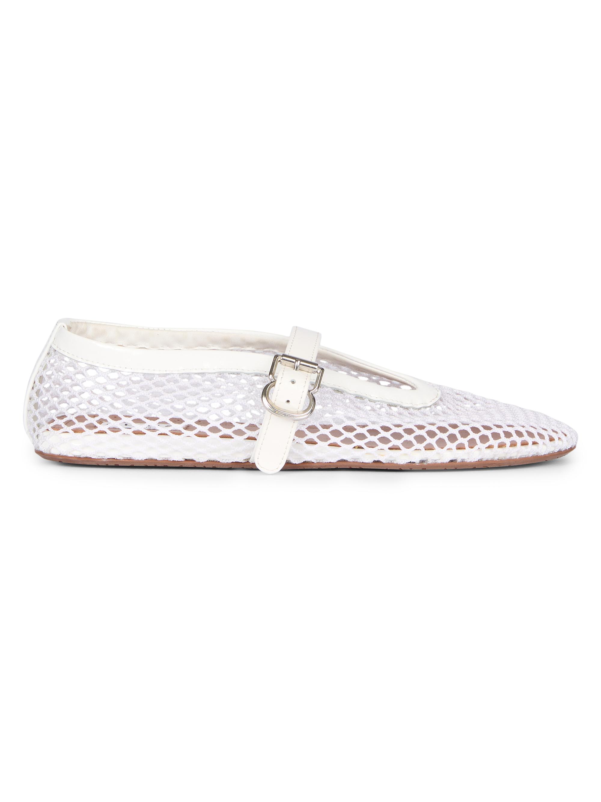 Alaïa Women's Ballerina Strap Fishnet Flats - Blanc Optique