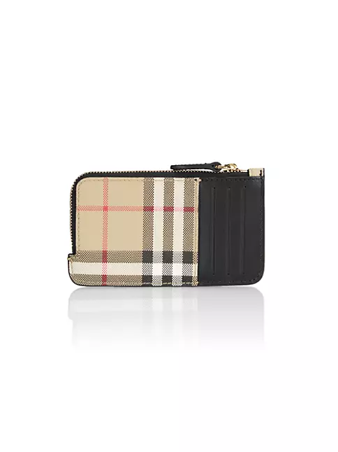 Burberry White Leather and Check Canvas Card Holder with Strap
