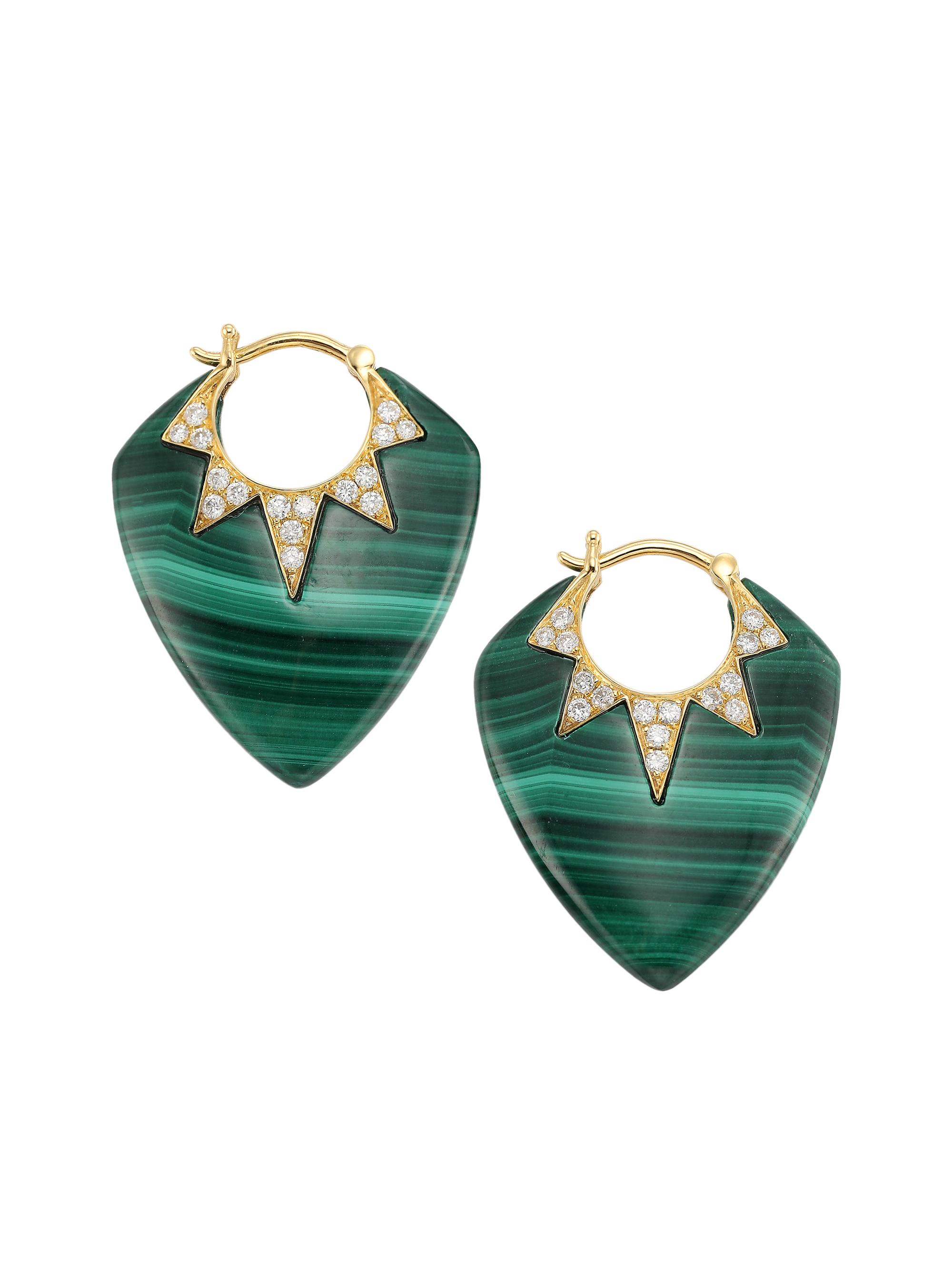 Sorellina Women's Pietra 18K Yellow Gold, Malachite, & Diamond Guitar-Pick Earrings - Green Malachite