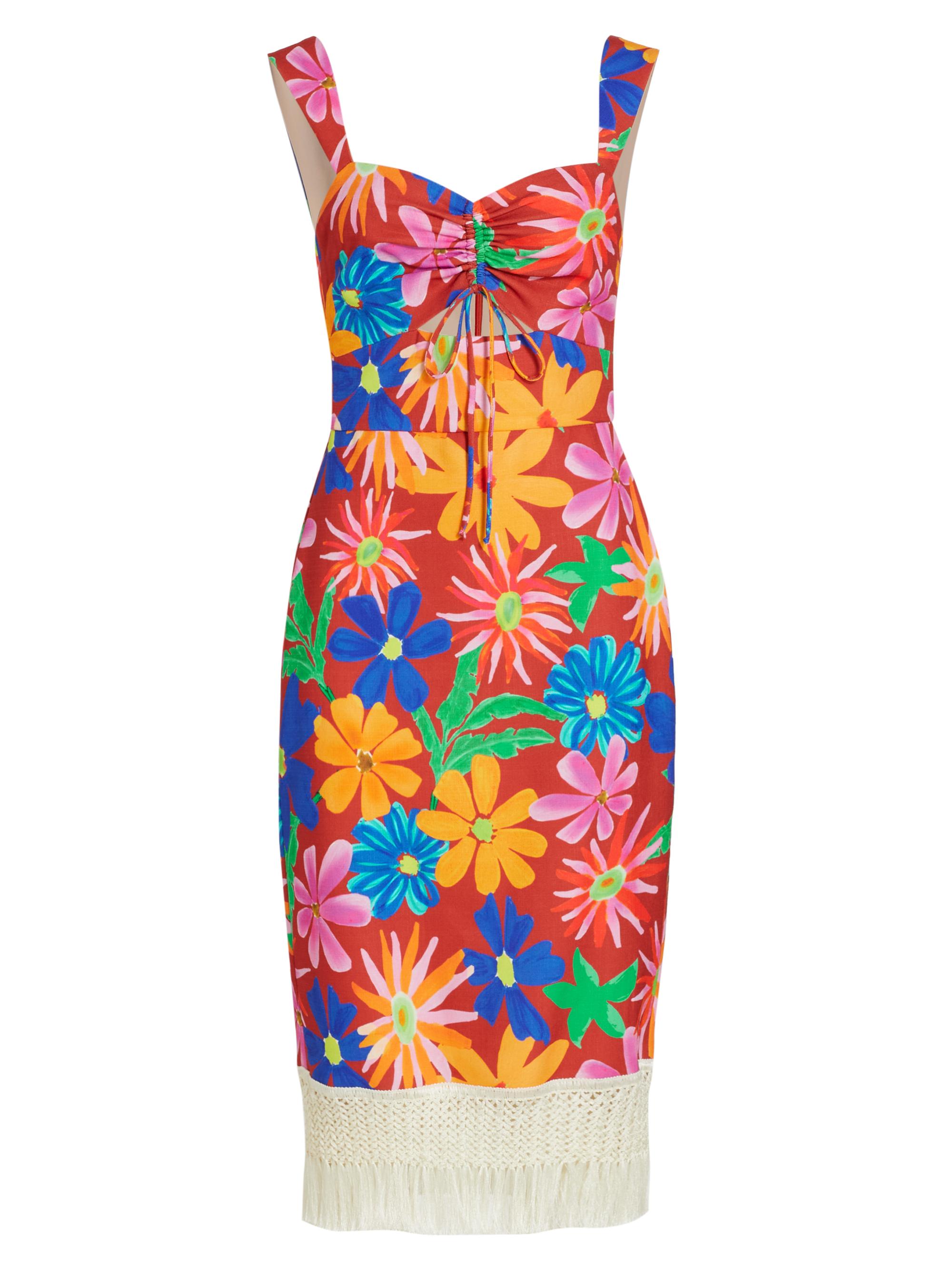 PatBO Women's Aster Fringe Trim Midi-Dress - Red