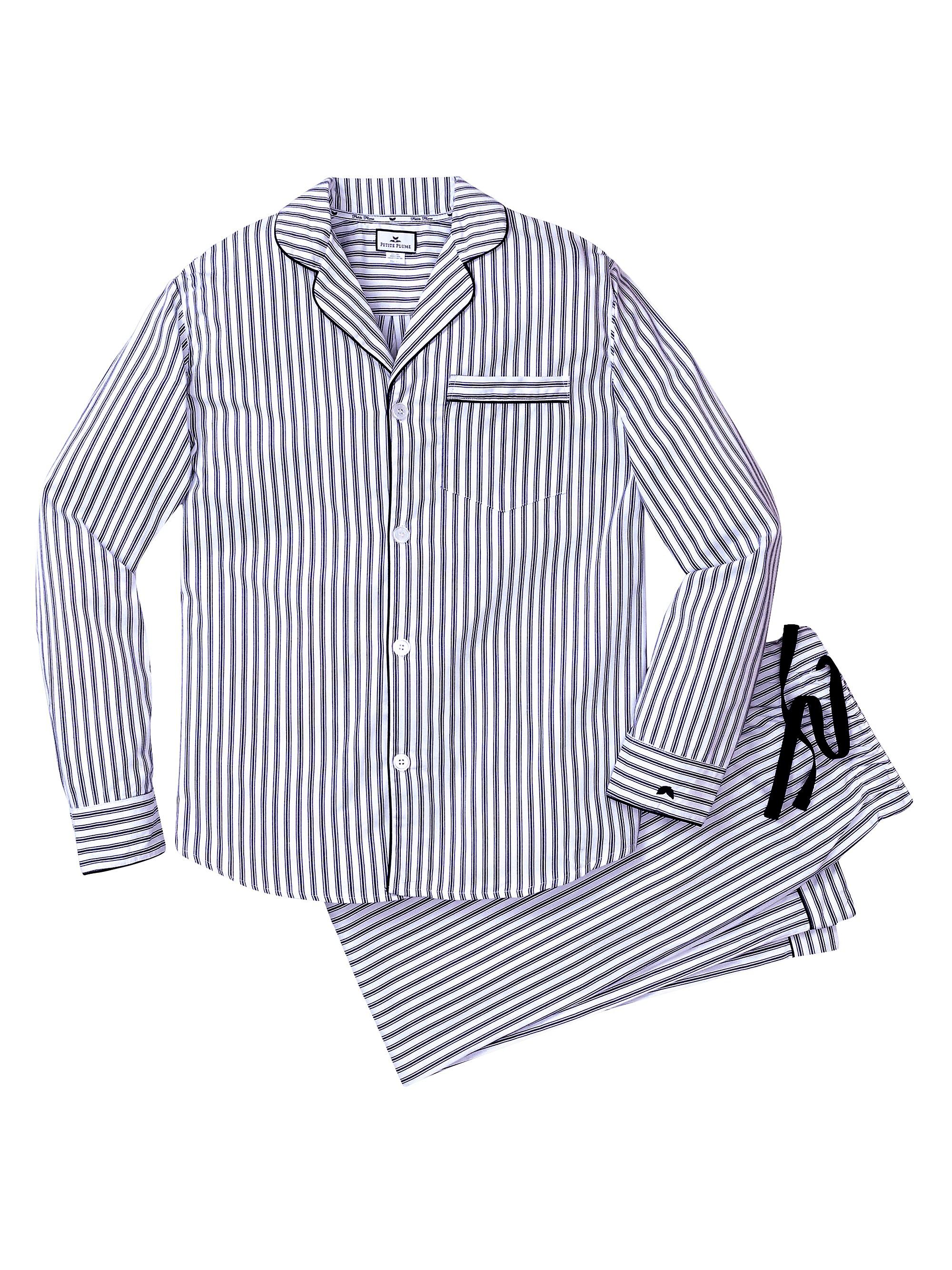 Petite Plume Men's French Ticking Pajama Set - Navy