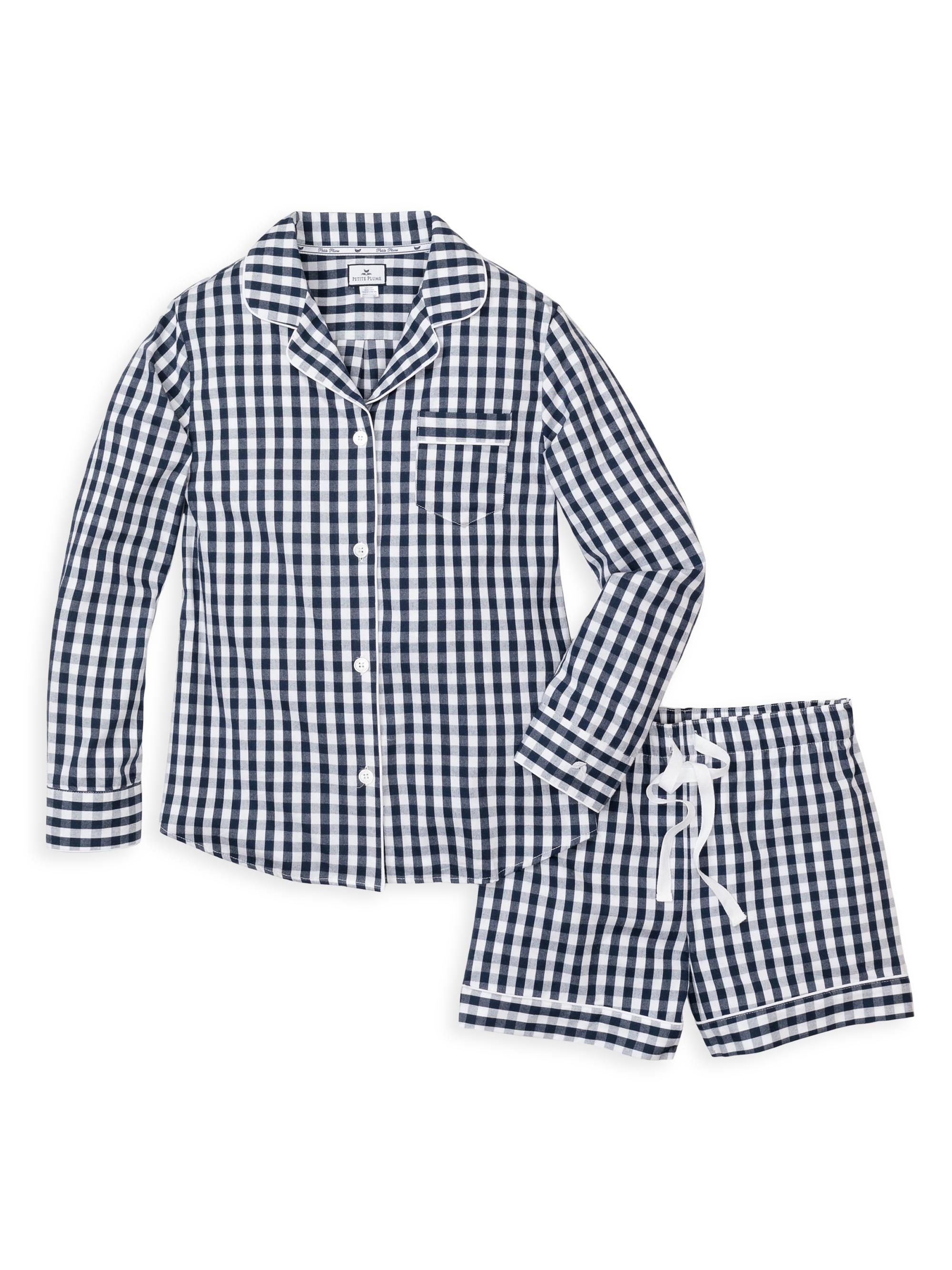 Petite Plume Gingham Long-Sleeve Pajama Set - Navy