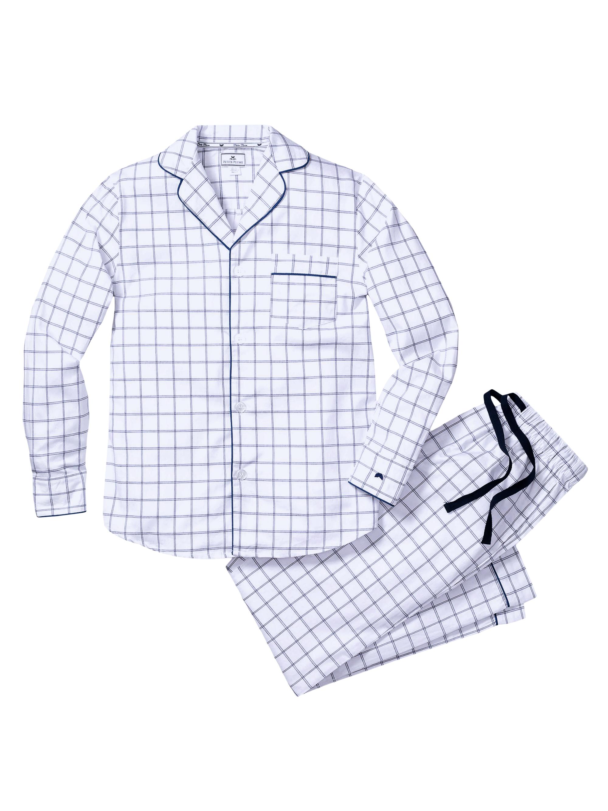 Petite Plume Men's Nantucket Tattersall Pajama Set - White Navy