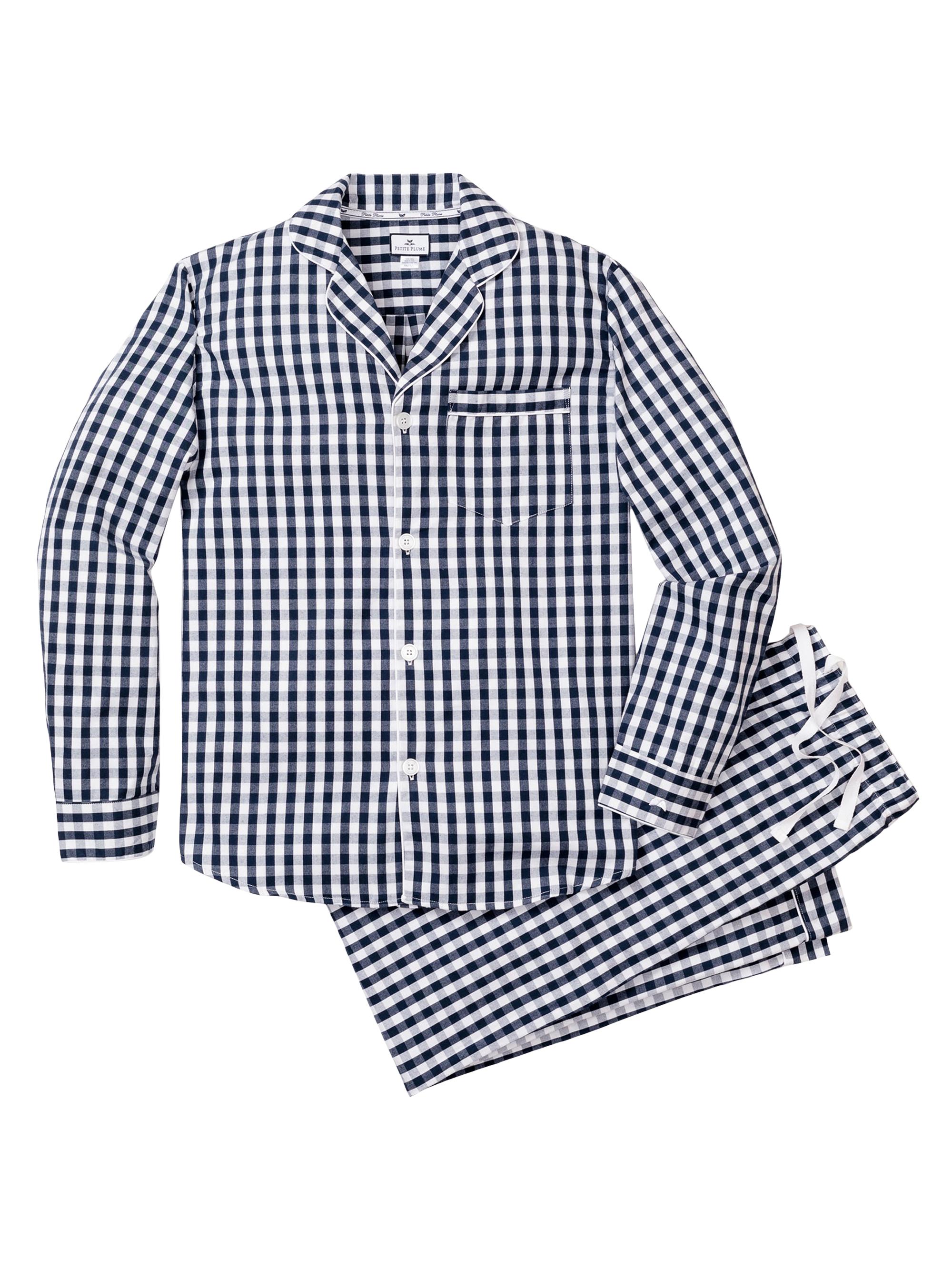 Petite Plume Men's Gingham Twill Pajama Set - Navy