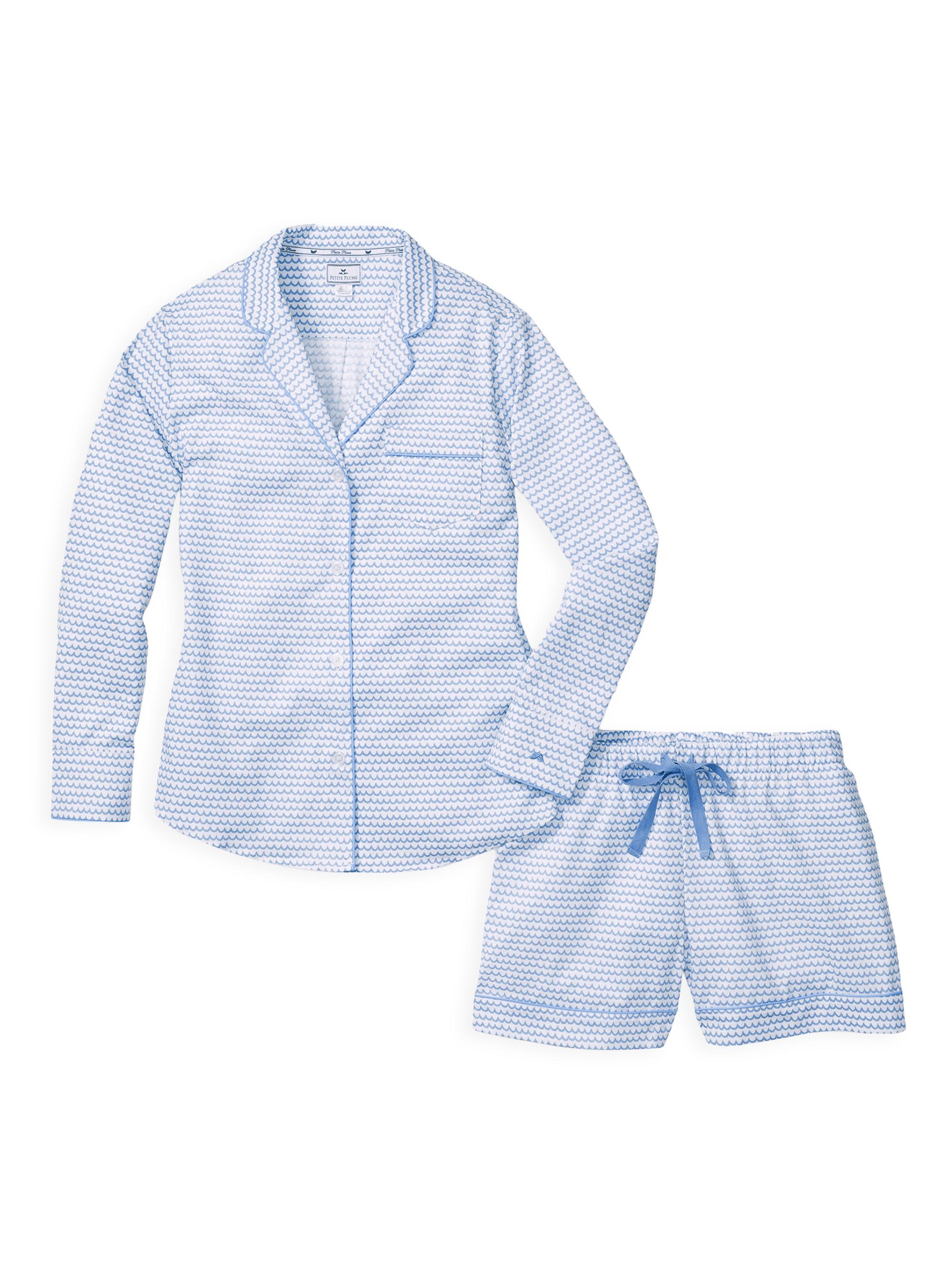 Petite Plume 2-Piece La Mer Long-Sleeve Top & Shorts Set - Blue