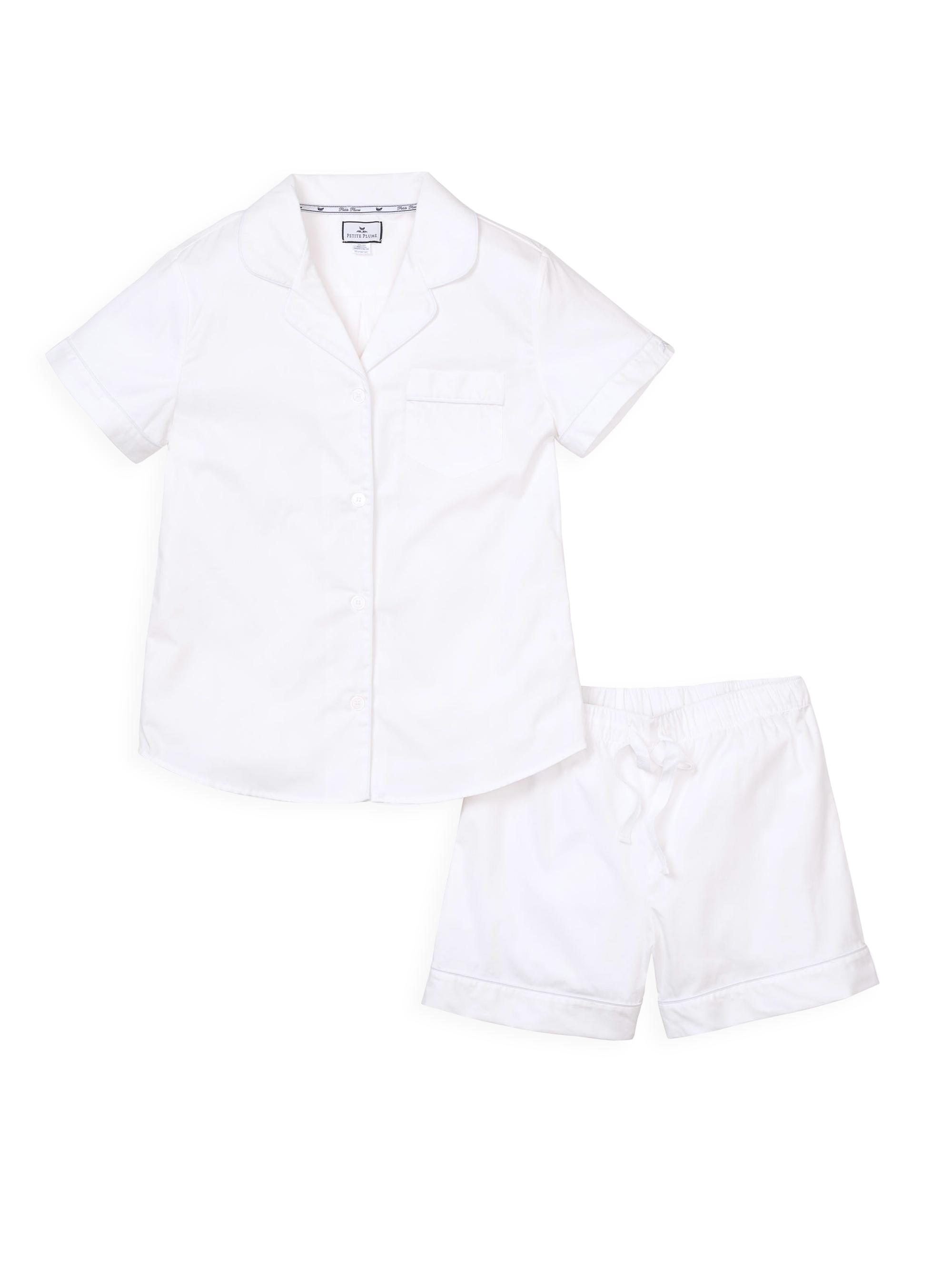 Petite Plume 2-Piece Classic Summer Shirt & Shorts Set - White